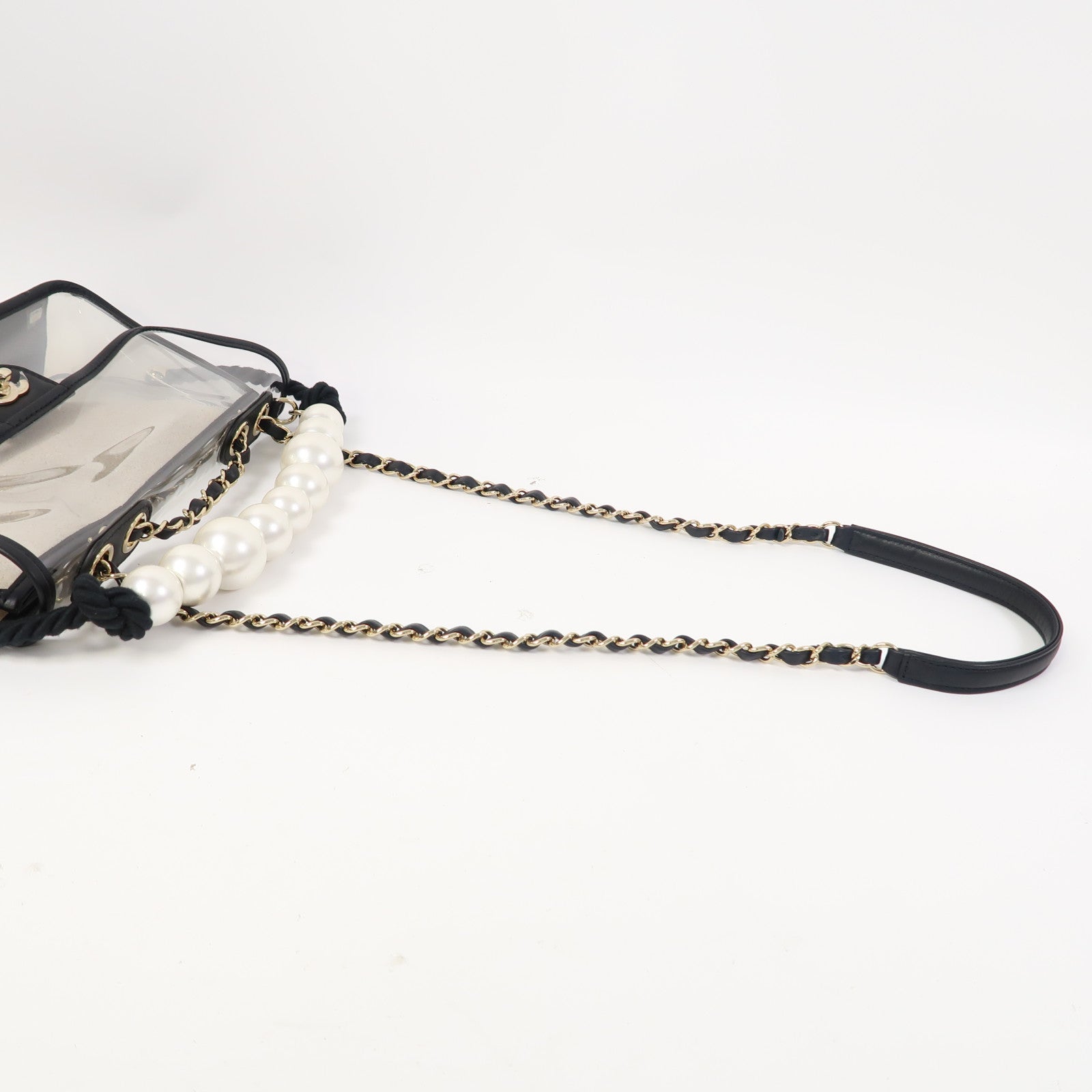 CHANEL PVC 2 Way Shoulder金扣手挽肩背兩用袋透明/黑色/白色
