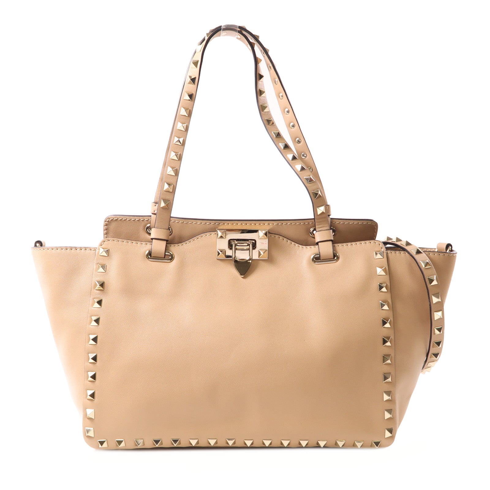Valentino 牛皮皮革Garavani Rockstud金扣手挽肩背兩用袋米色