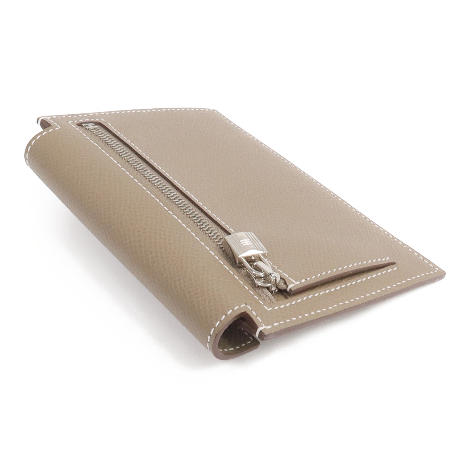 HERMES Epsom皮革Kelly Pocket銀扣錢包Etoupe