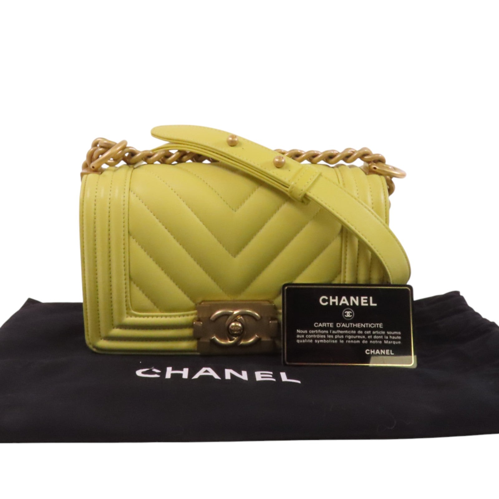 CHANEL 羊皮皮革Boy Chanel 20金扣鏈帶肩背袋