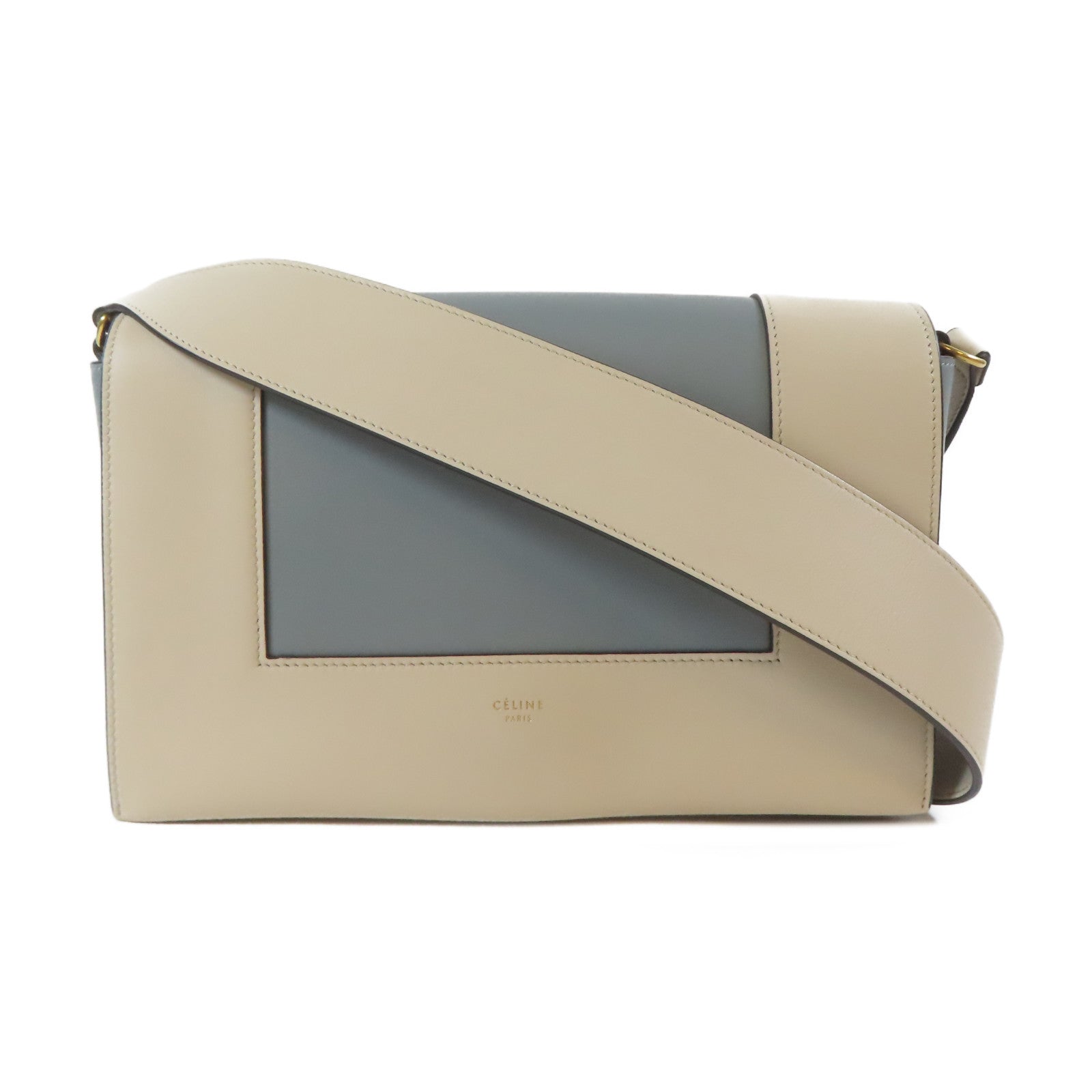 CELINE 牛皮皮革Shoulder Bag金扣肩背袋藍色/米色