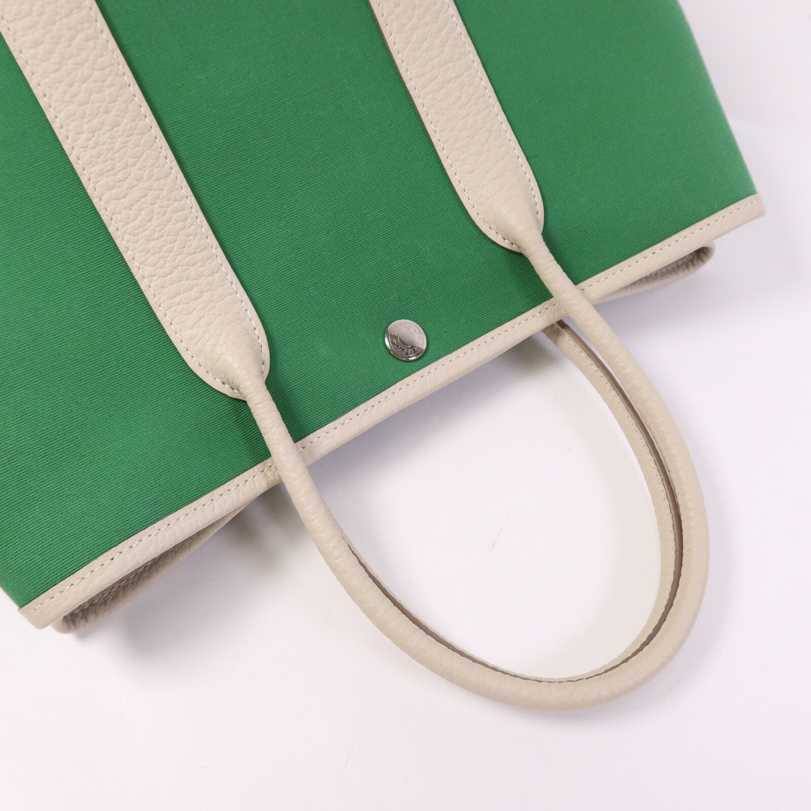 HERMES 帆布Garden Party TPM銀扣手挽袋Cactus/Craie