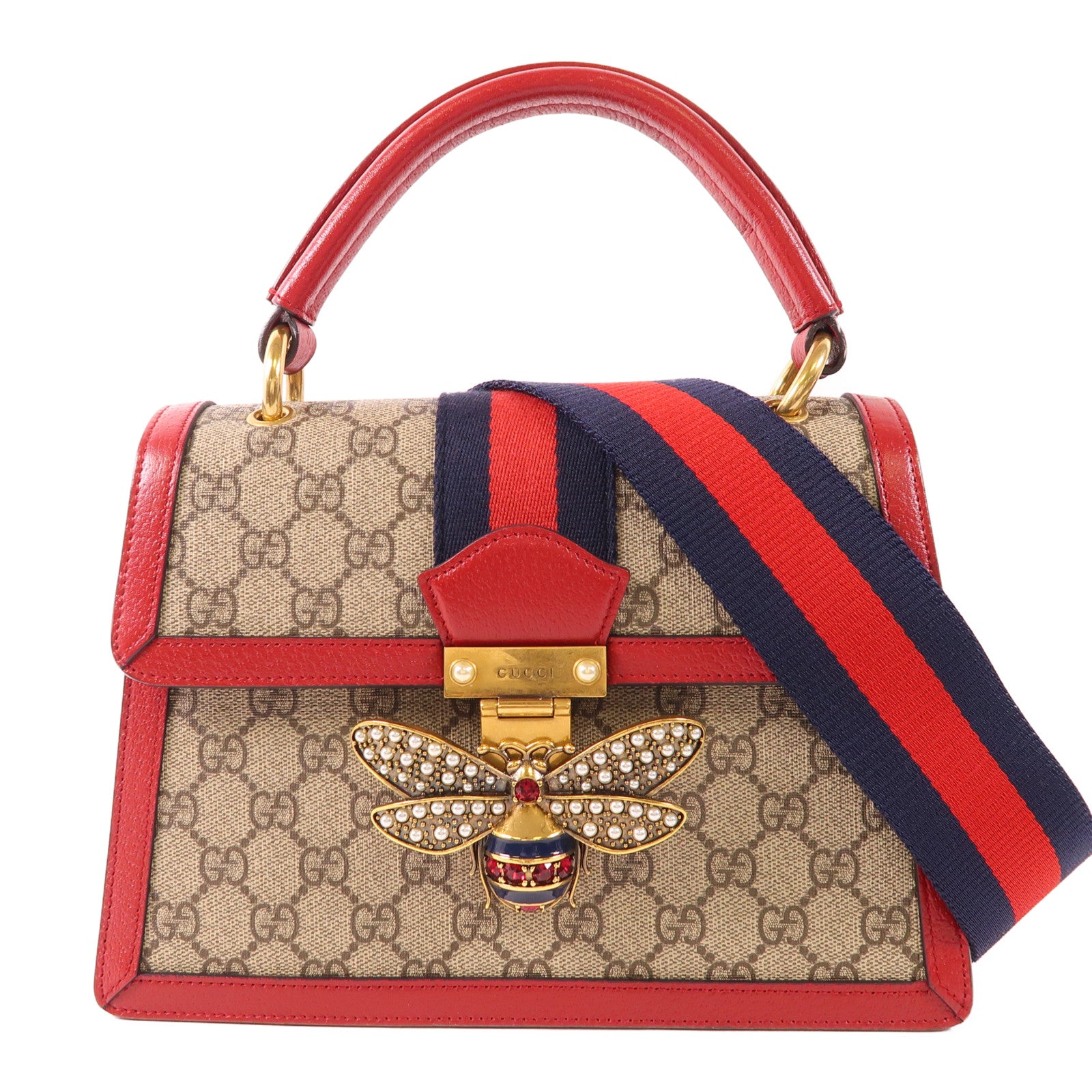 GUCCI 塗層帆布Queen Margaret金扣手挽肩背兩用袋