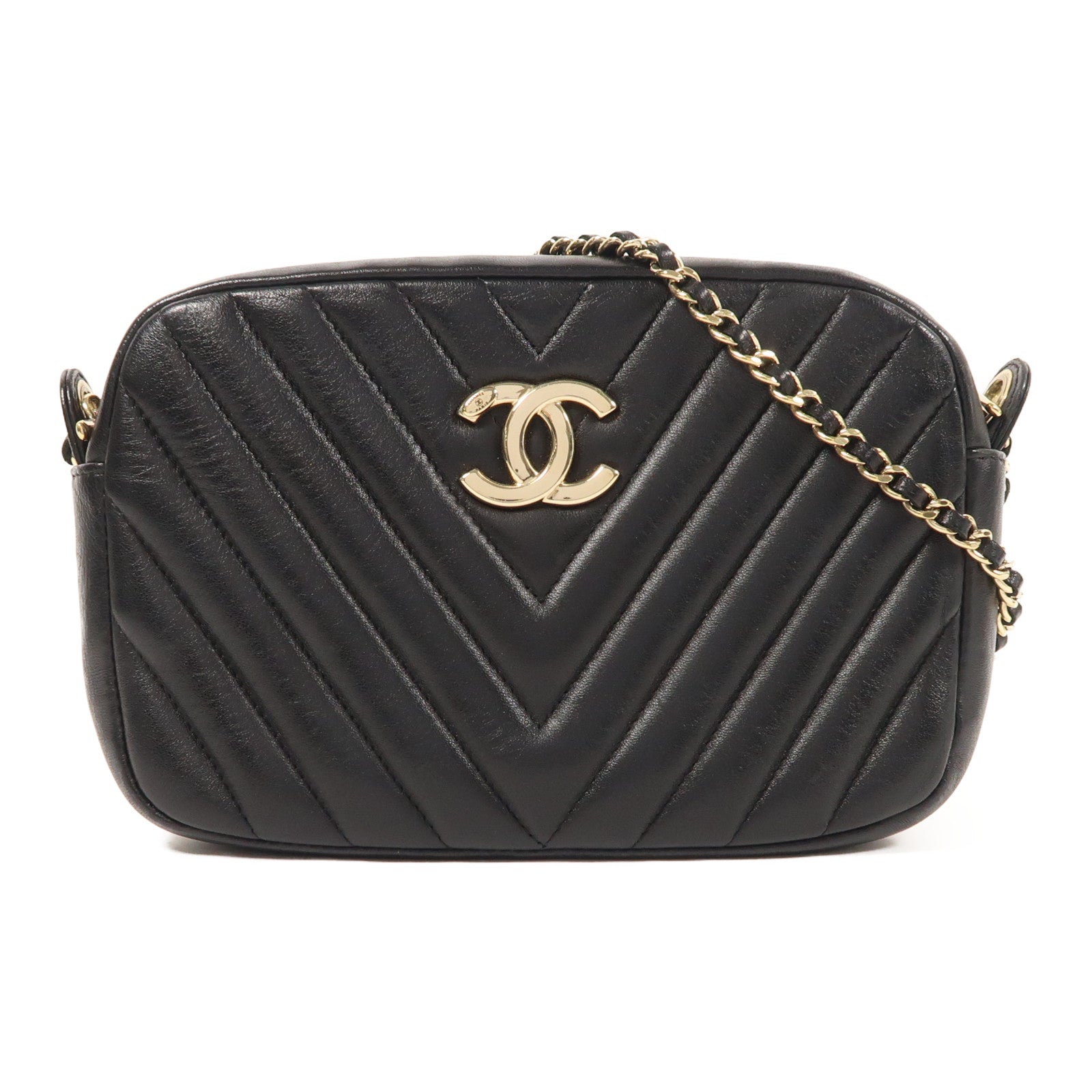 CHANEL 牛皮皮革Chain Shoulder金扣鏈帶肩背袋