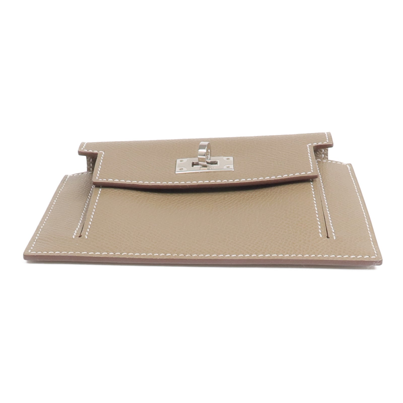 HERMES Epsom皮革Kelly Pocket銀扣錢包Etoupe