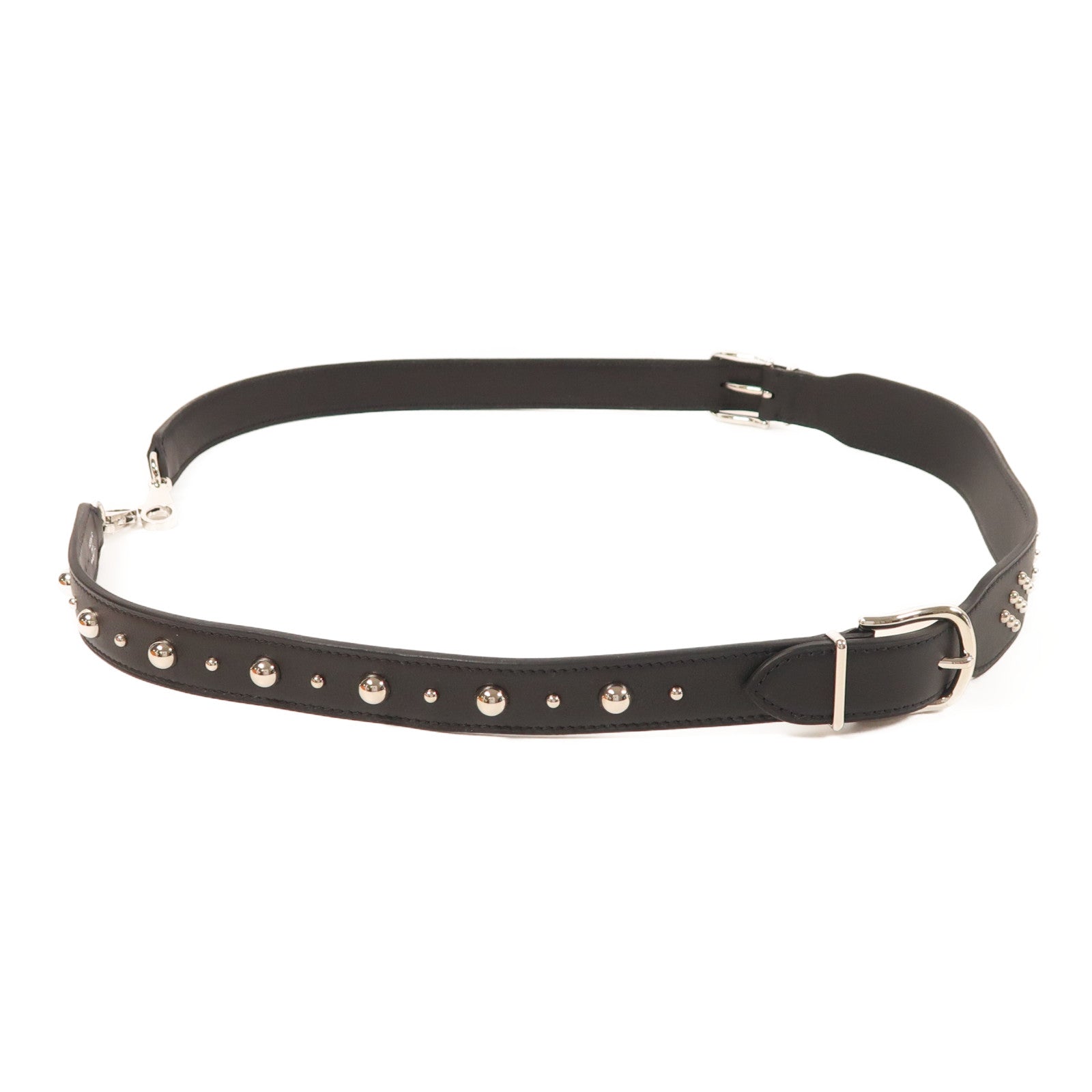 HERMES 皮革Strap銀扣肩背帶89 Noir