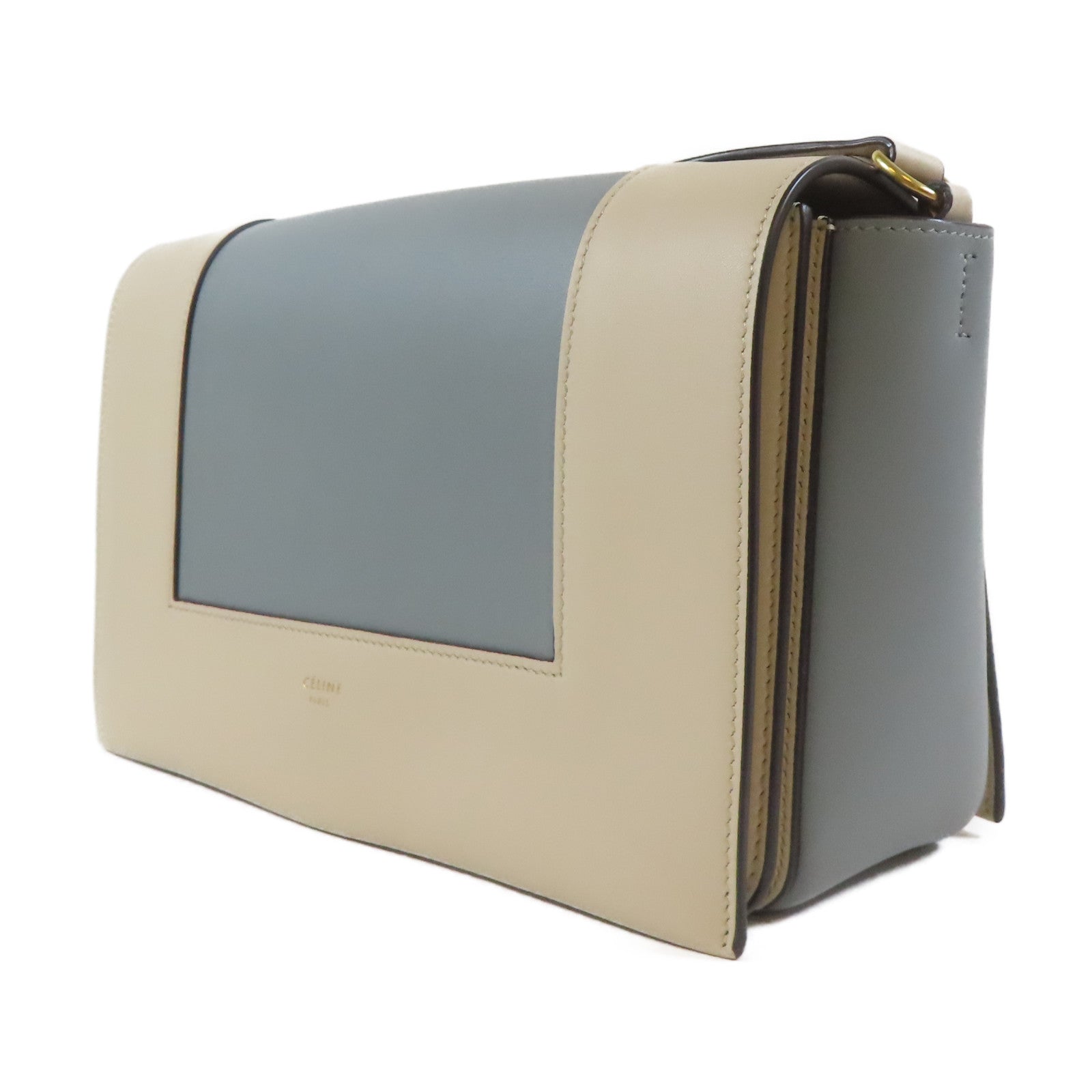 CELINE 牛皮皮革Shoulder Bag金扣肩背袋藍色/米色