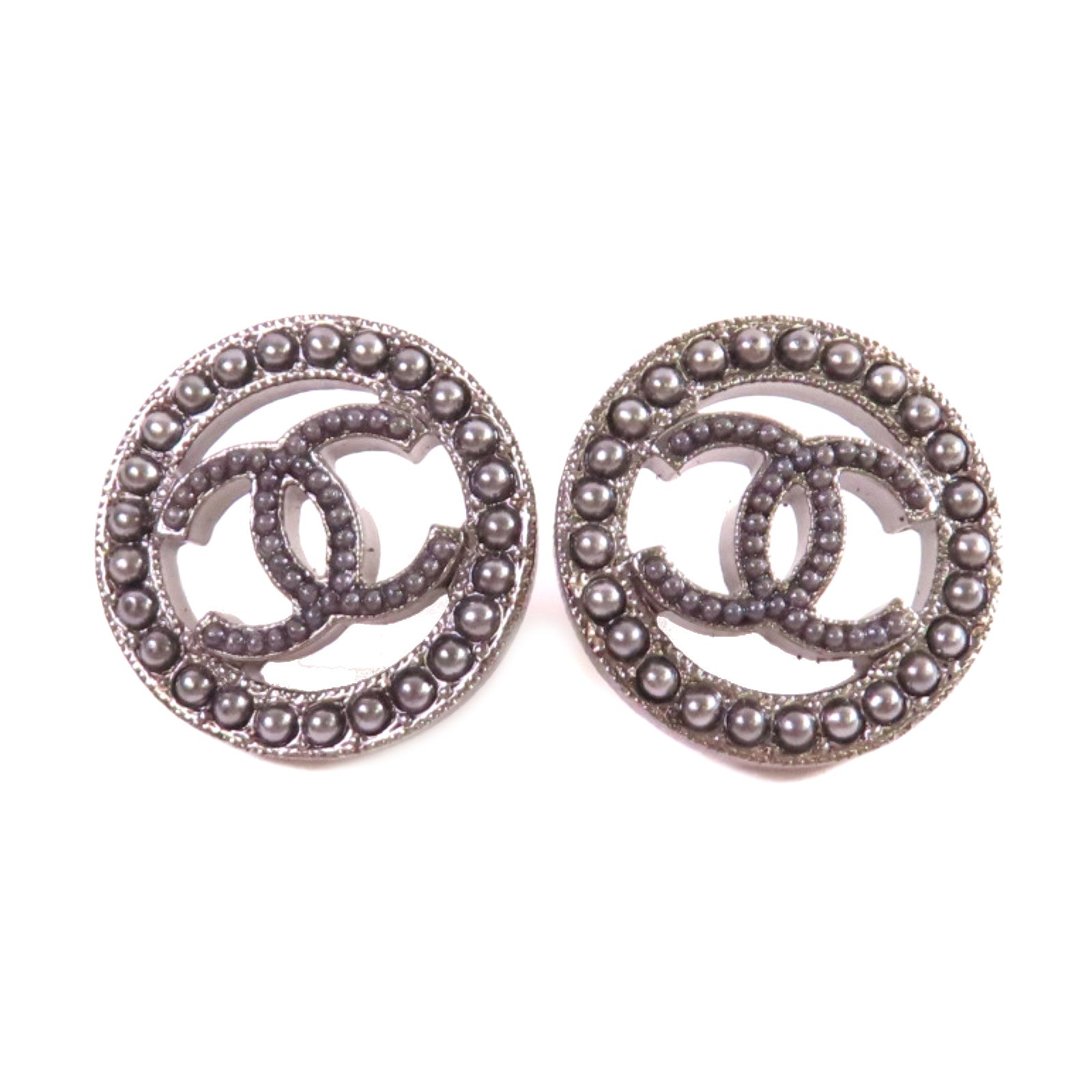 CHANEL 金屬/仿珍珠CC Earrings耳環黑色