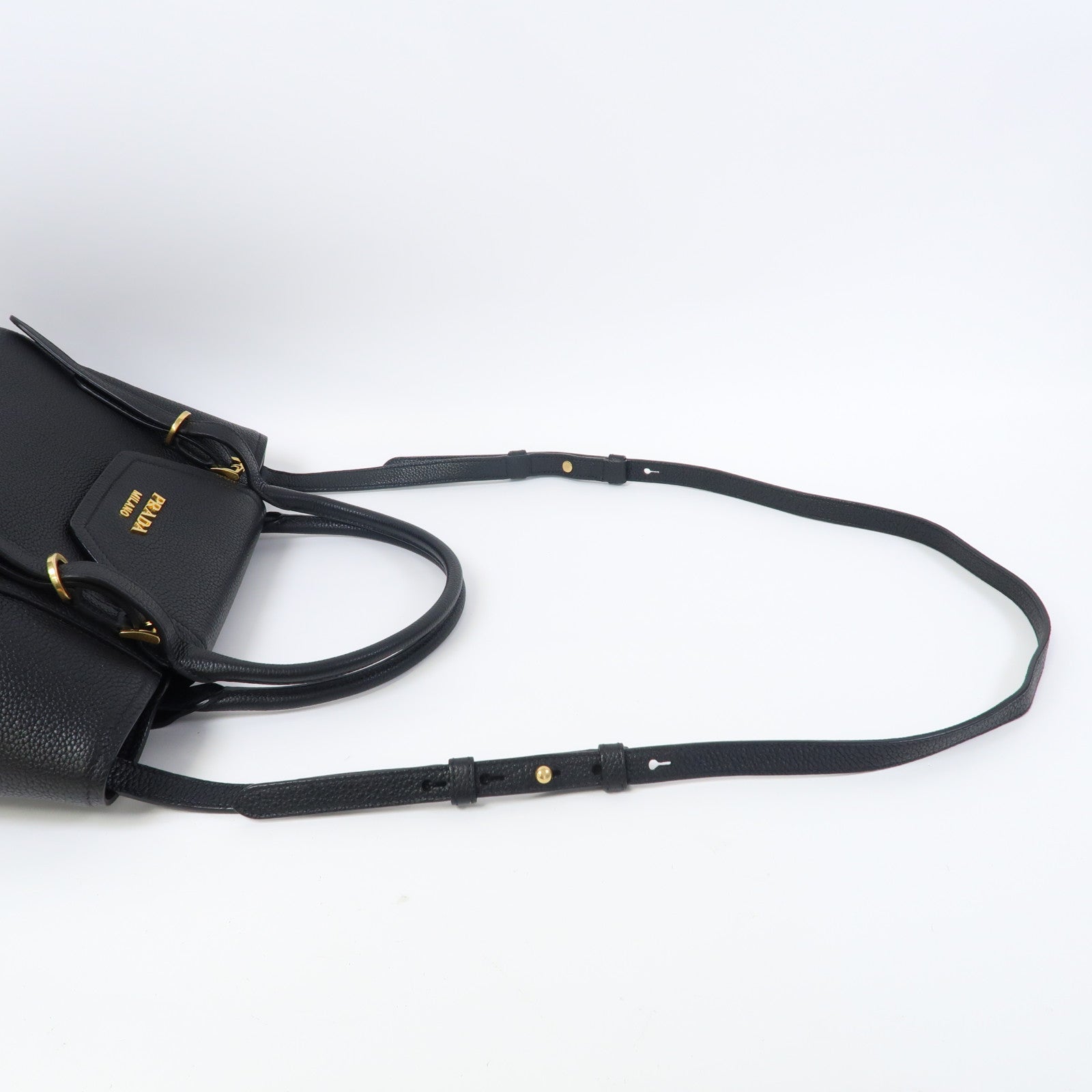 PRADA 牛皮皮革2 Way Shoulder Bag金扣手挽肩背兩用袋黑色