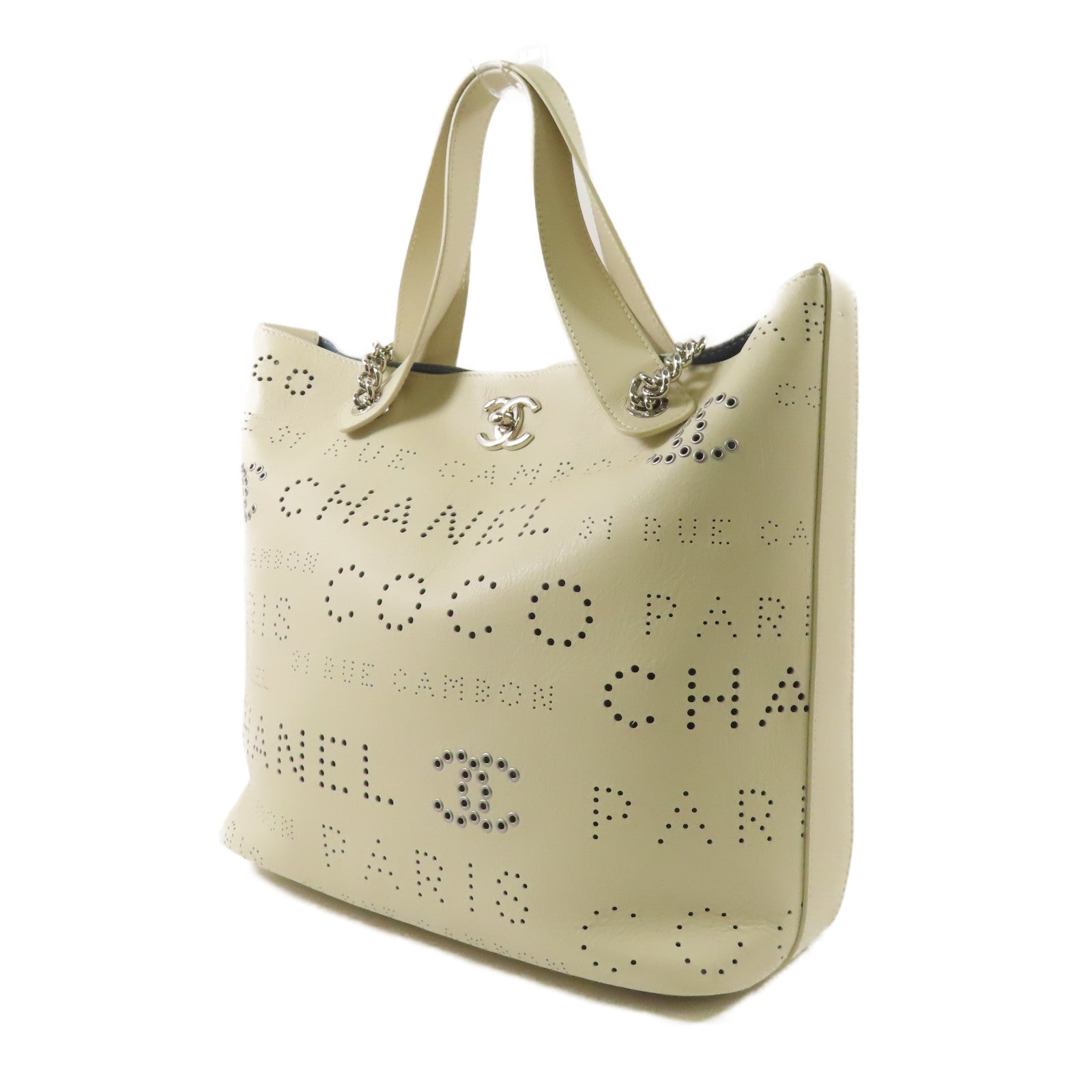 CHANEL 【激減優惠】牛皮皮革Chain Tote銀扣鏈帶手挽袋