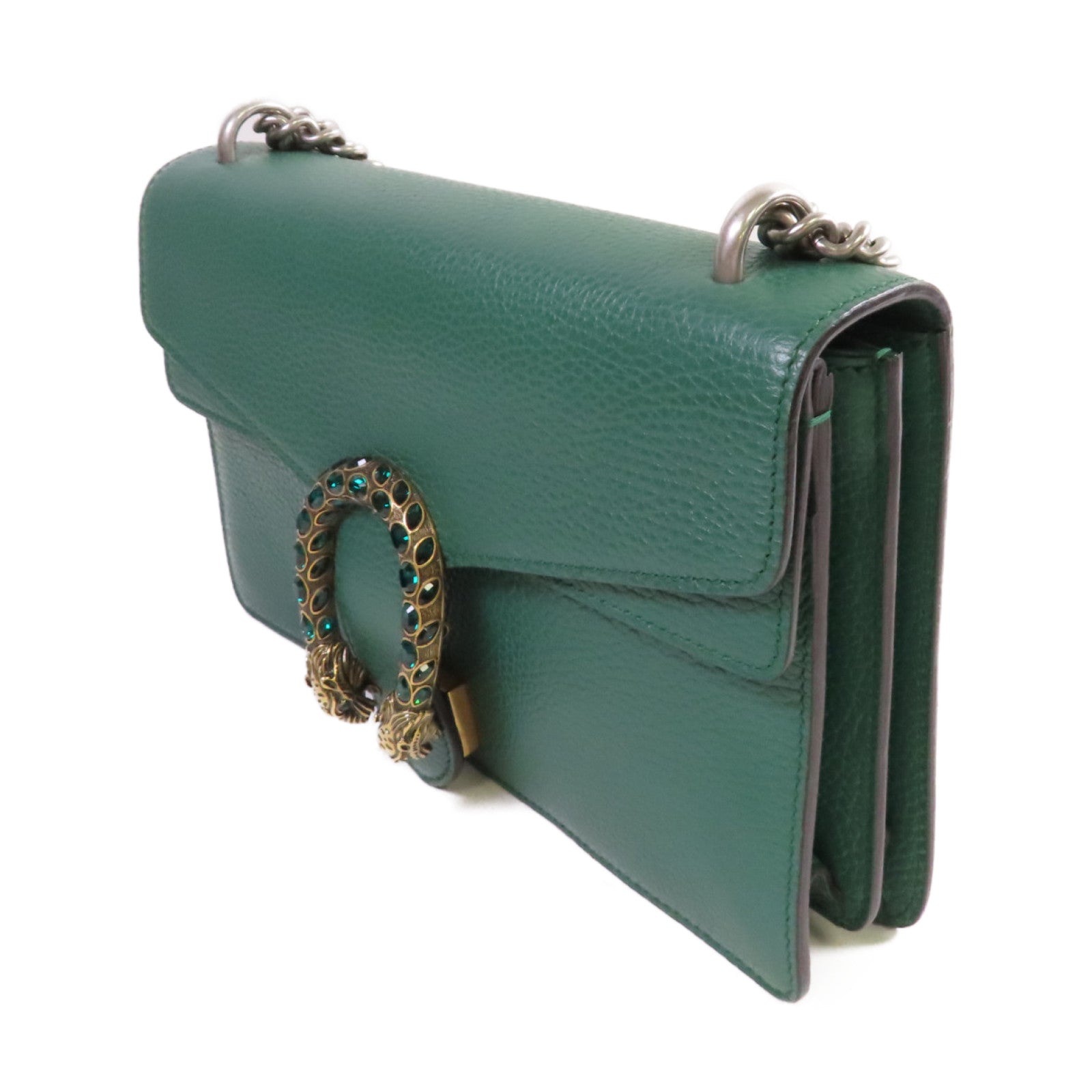 GUCCI 牛皮皮革Dionysus GG Small Shoulder Bag金扣鏈帶肩背袋綠色