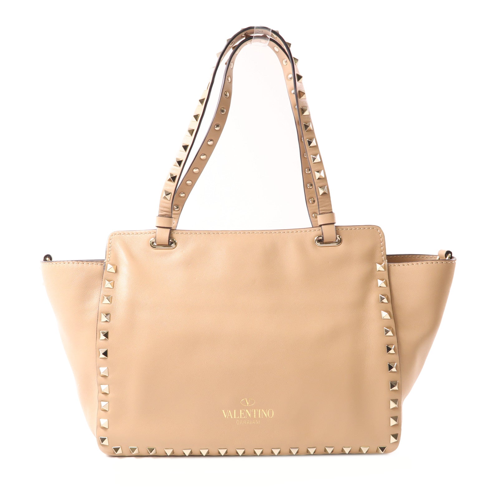 Valentino 牛皮皮革Garavani Rockstud金扣手挽肩背兩用袋米色