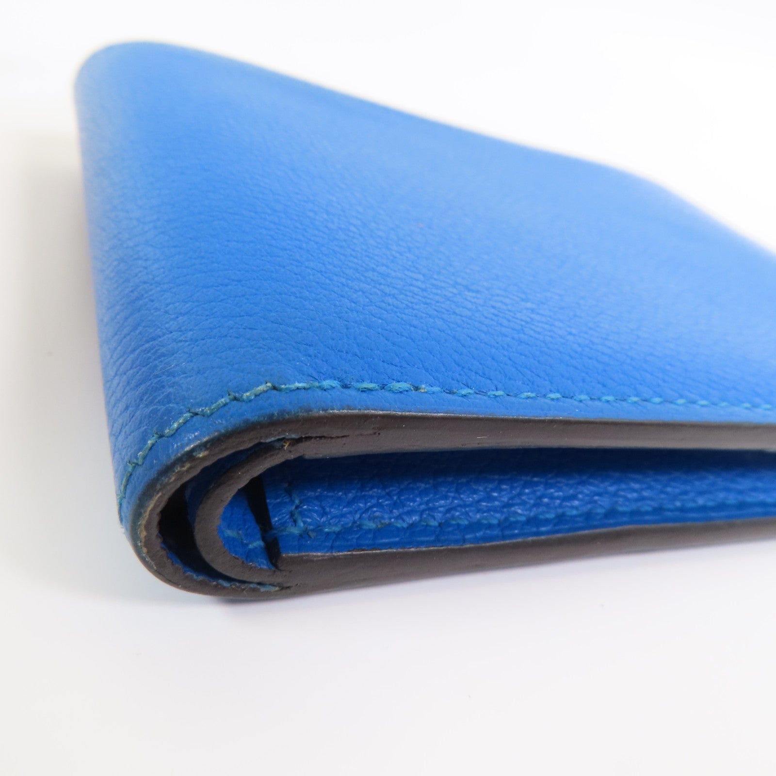 HERMES Evercolor皮革Citizen Twill Compact Wallet短錢包Bleu Hydra