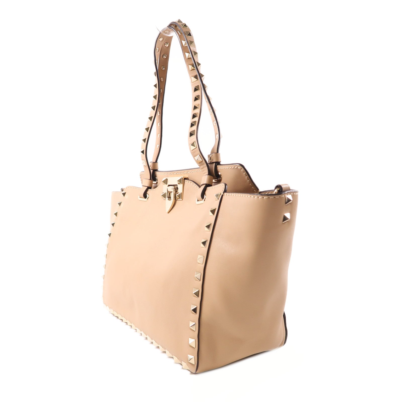 Valentino 牛皮皮革Garavani Rockstud金扣手挽肩背兩用袋米色