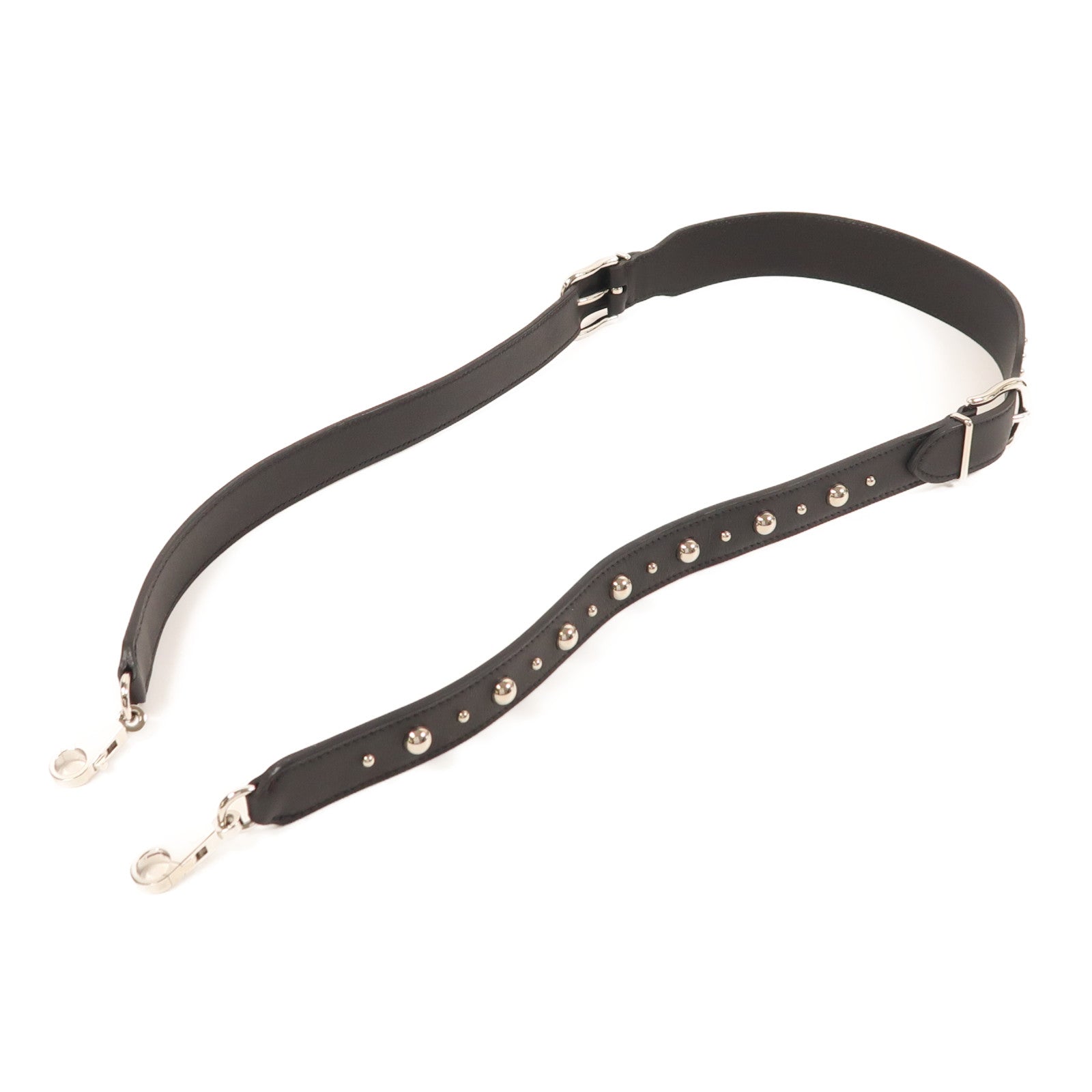 HERMES 皮革Strap銀扣肩背帶89 Noir
