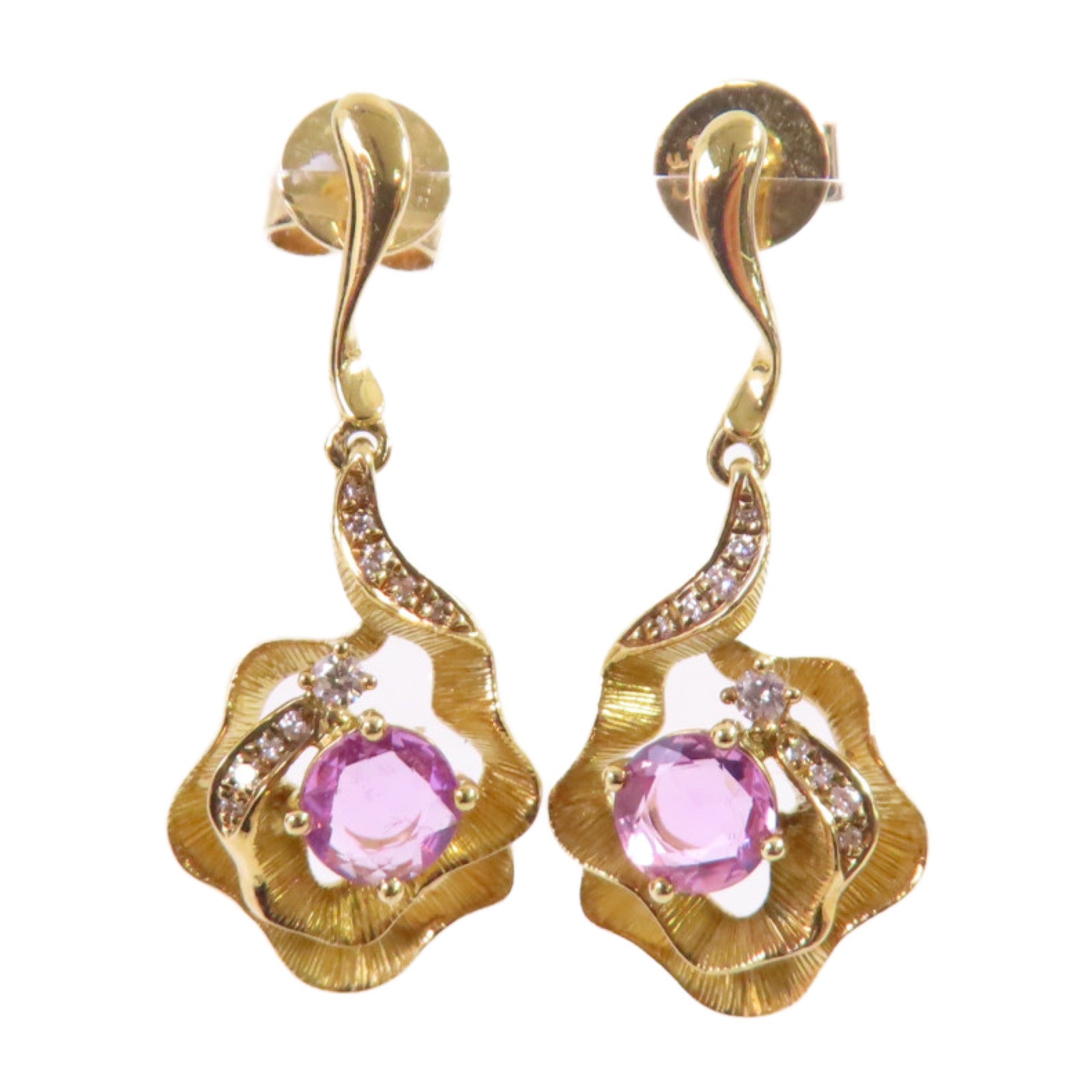 JEWELRY 18K黃金Pink Sapphire/Diamond Earrings0.664ct粉紅藍寶石/0.08ct鑽石耳環