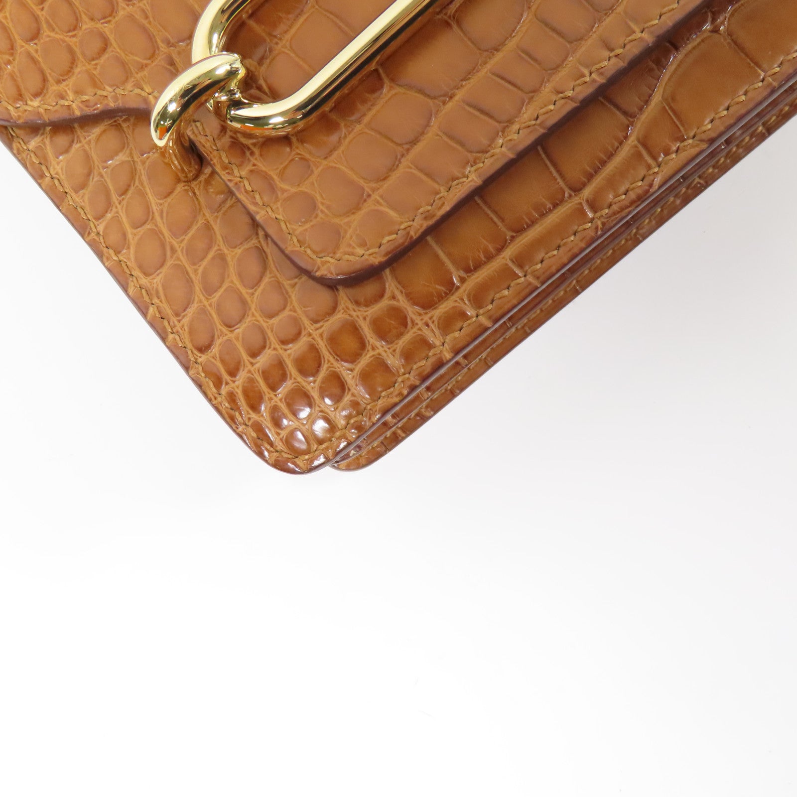 HERMES 鱷魚皮革Mini Roulis金扣肩背袋Gold