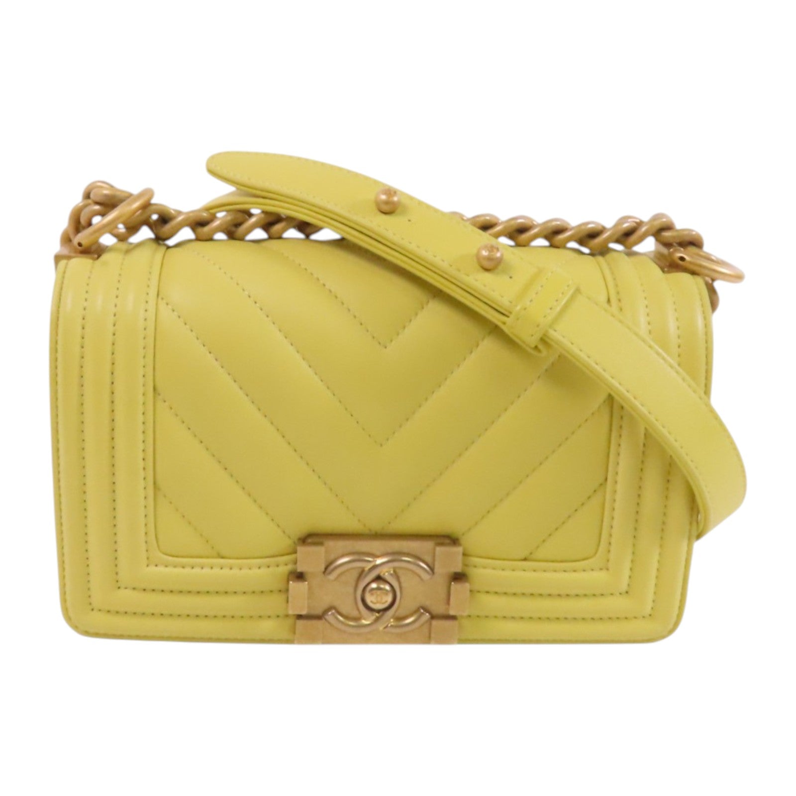 CHANEL 羊皮皮革Boy Chanel 20金扣鏈帶肩背袋