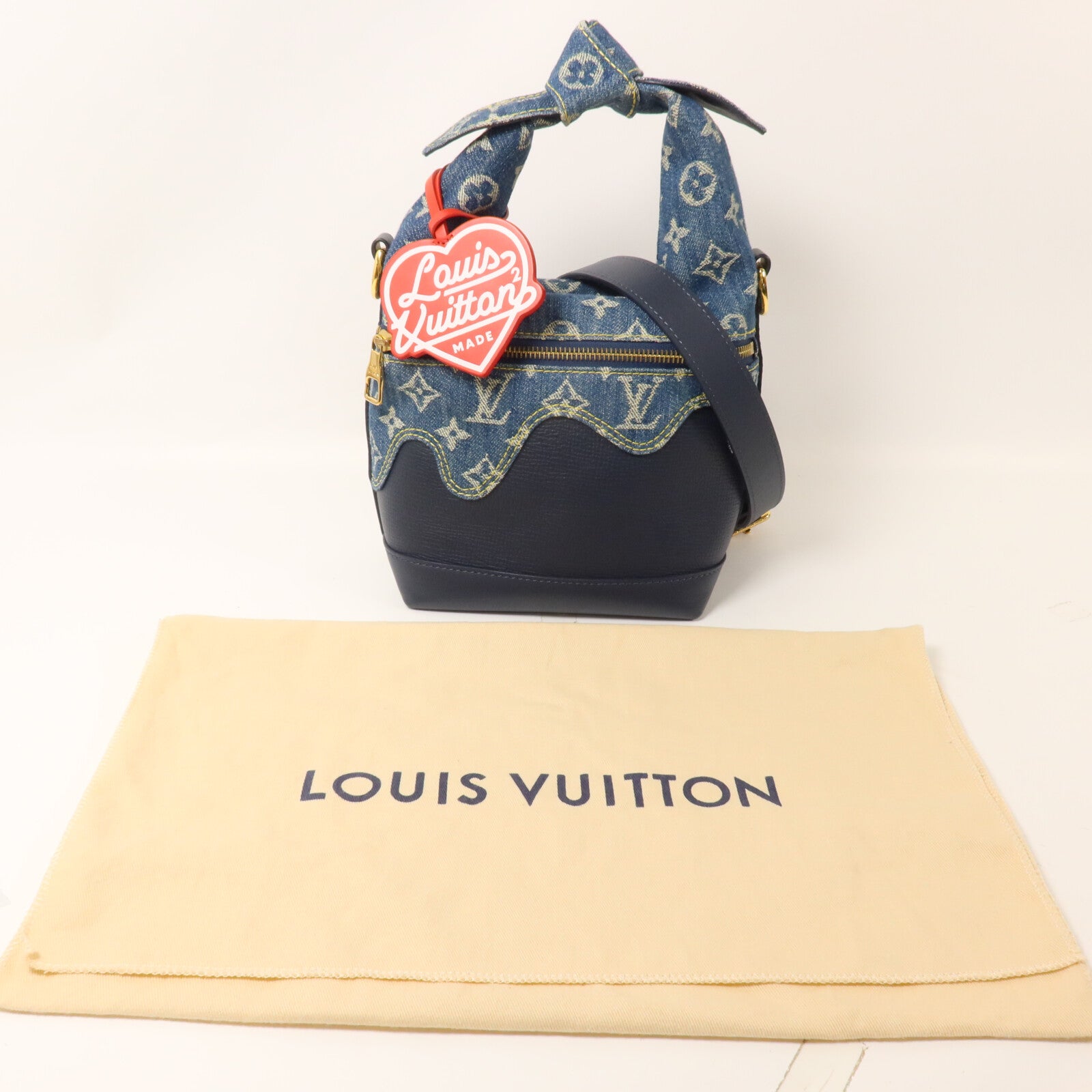 LOUIS VUITTON Monogram Denim/Taurillon Japanese Cruiser手挽肩背兩用袋