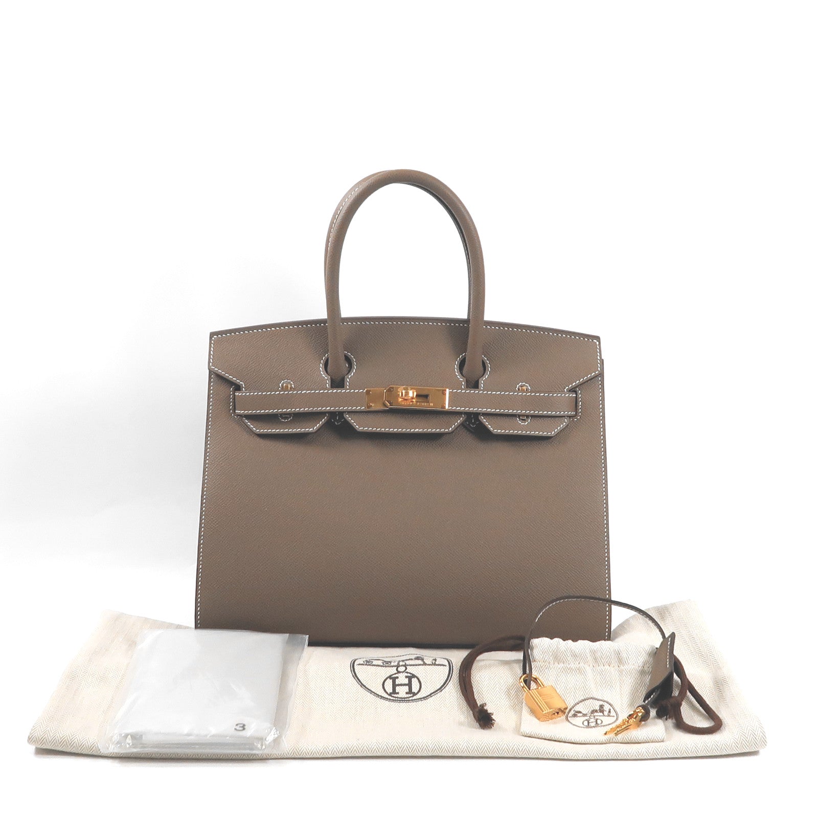 HERMES Epsom皮革Birkin 30金扣手挽袋Etoupe