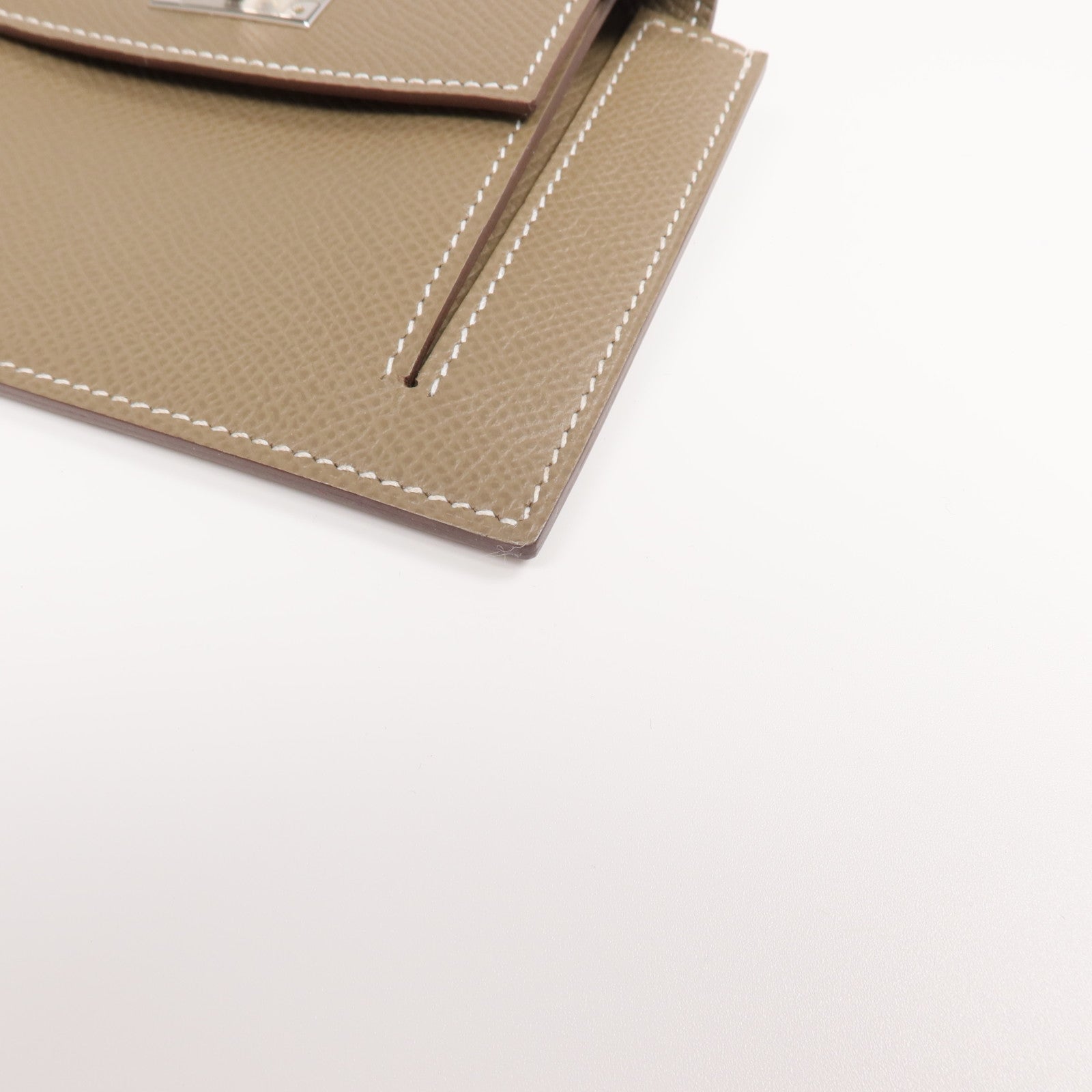 HERMES Epsom皮革Kelly Pocket銀扣錢包Etoupe