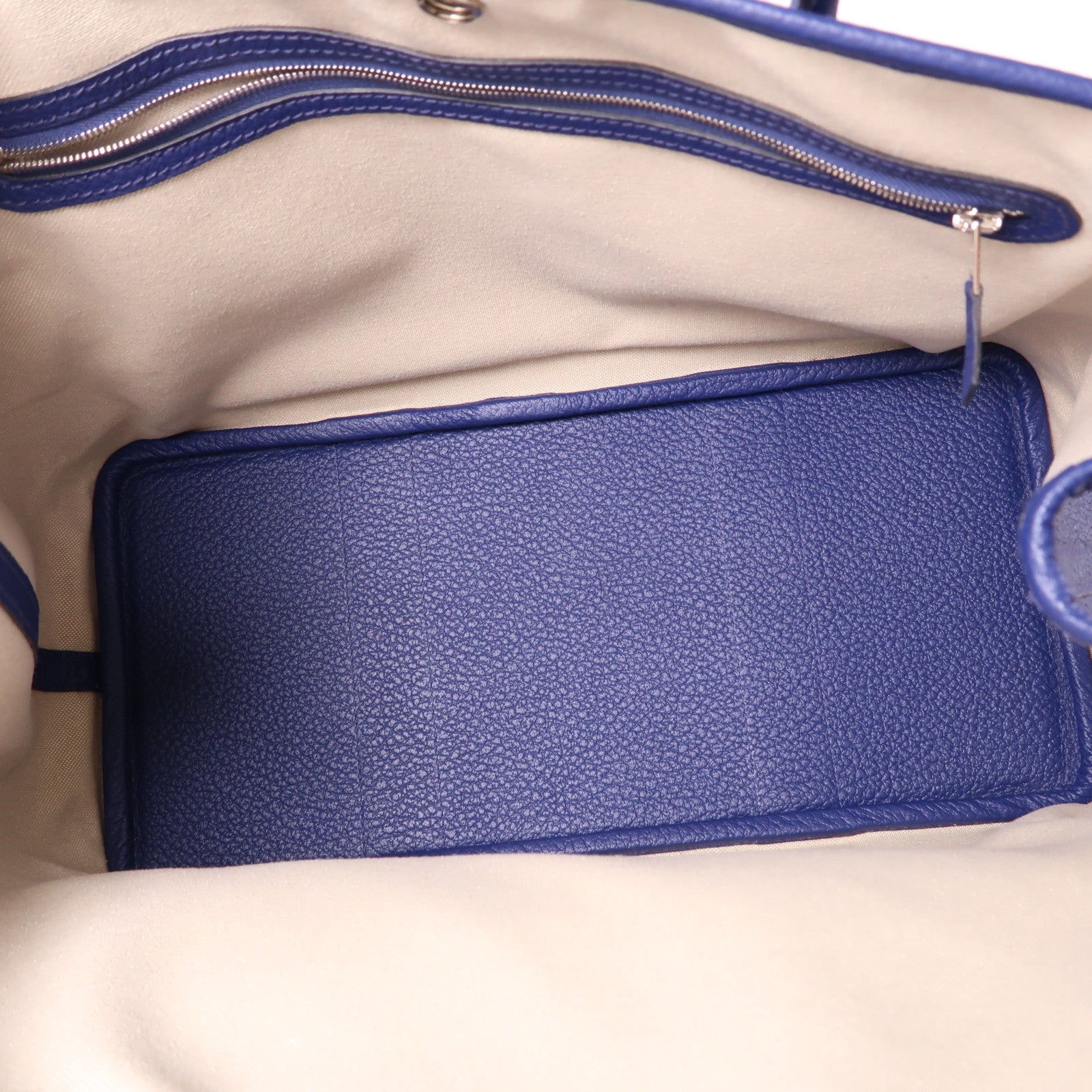 HERMES Negonda皮革Garden Party PM銀扣手挽袋/肩背袋Bleu Saphir