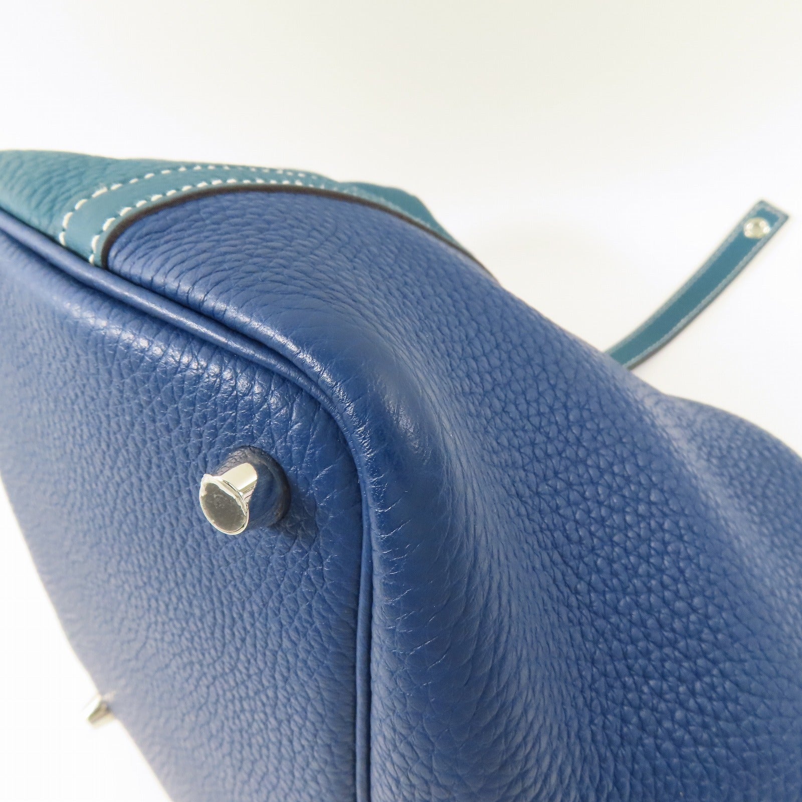 HERMES 【激減優惠】Clemence皮革Picotin PM銀扣手挽袋Vert Bosphore/Deep Blue