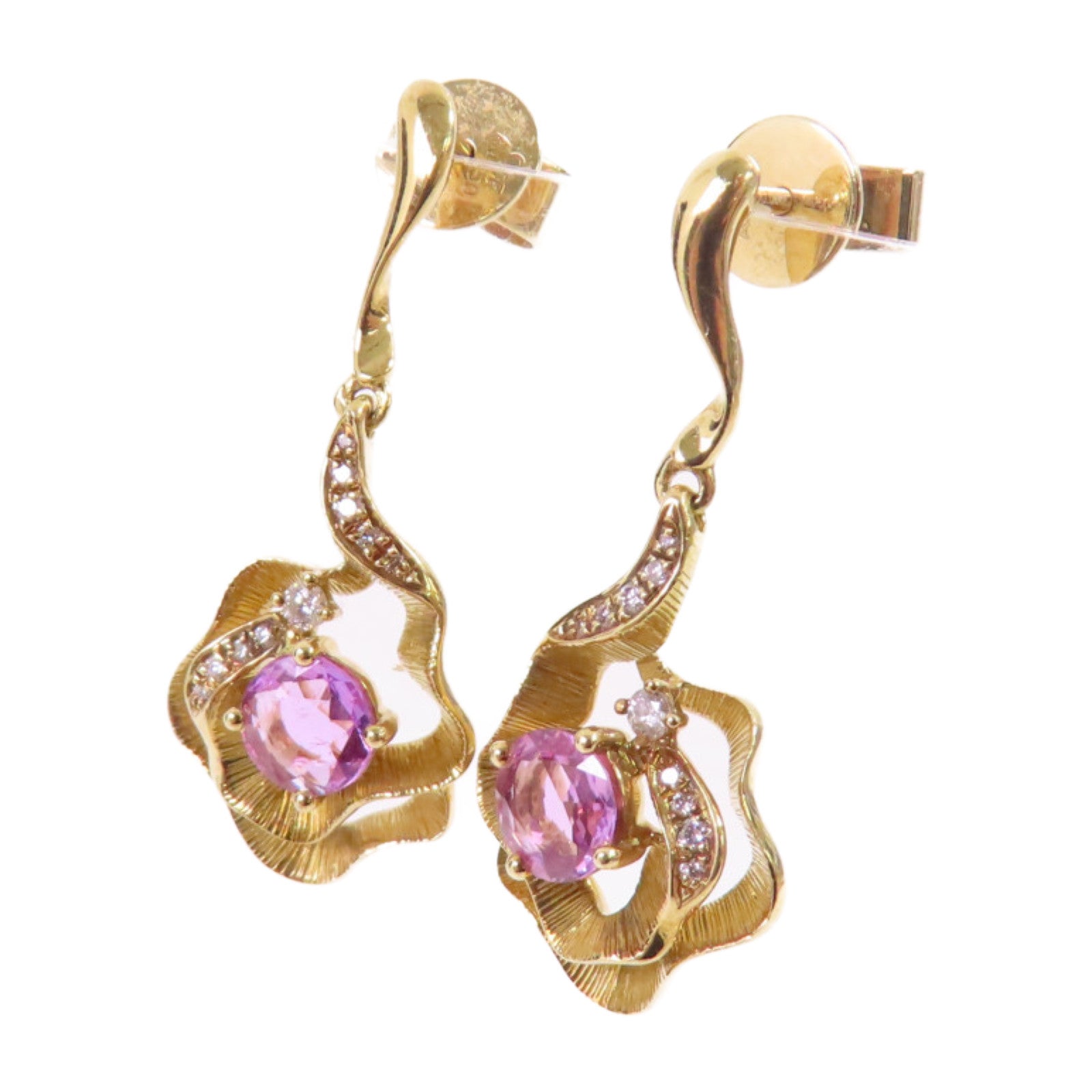 JEWELRY 18K黃金Pink Sapphire/Diamond Earrings0.664ct粉紅藍寶石/0.08ct鑽石耳環
