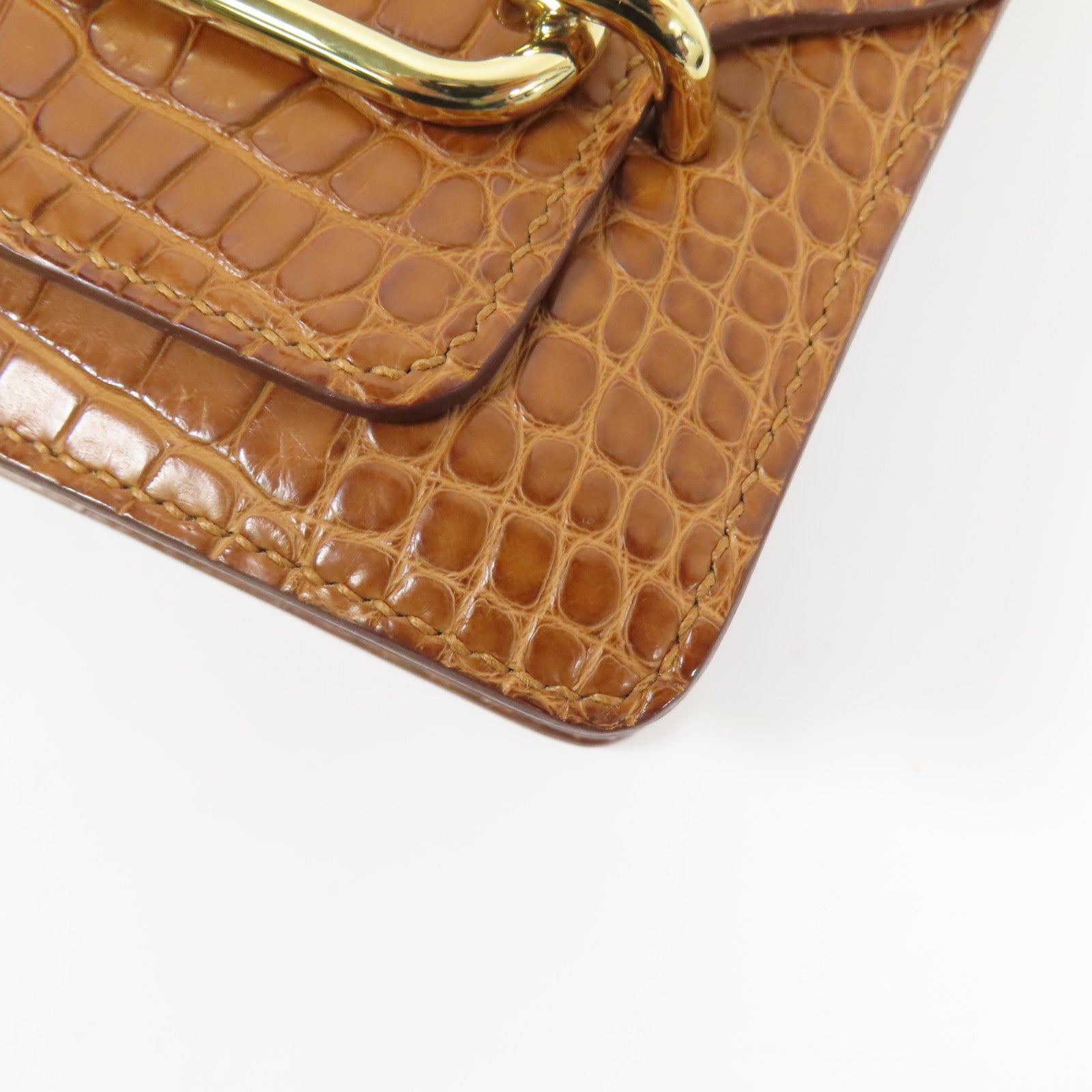 HERMES 鱷魚皮革Mini Roulis金扣肩背袋Gold