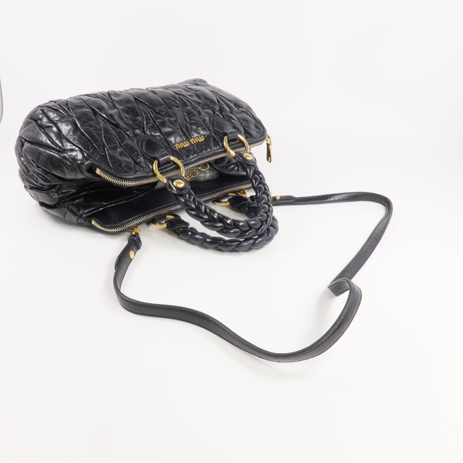 Miu Miu 牛皮皮革2 Way Shoulder金扣手挽肩背兩用袋