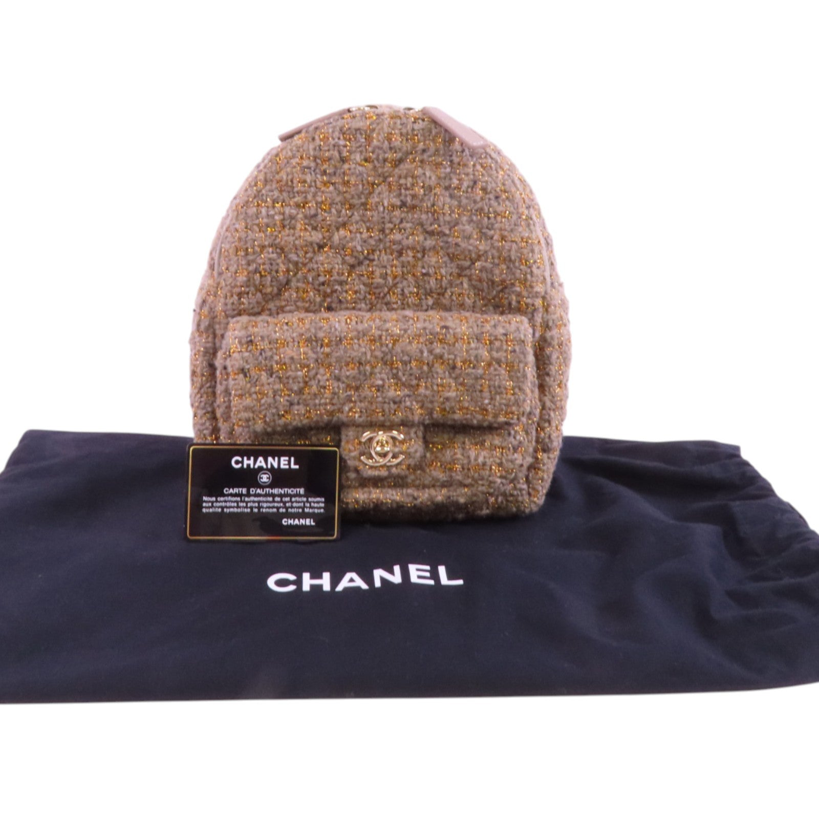 CHANEL 斜紋軟呢Backpack金扣肩背袋