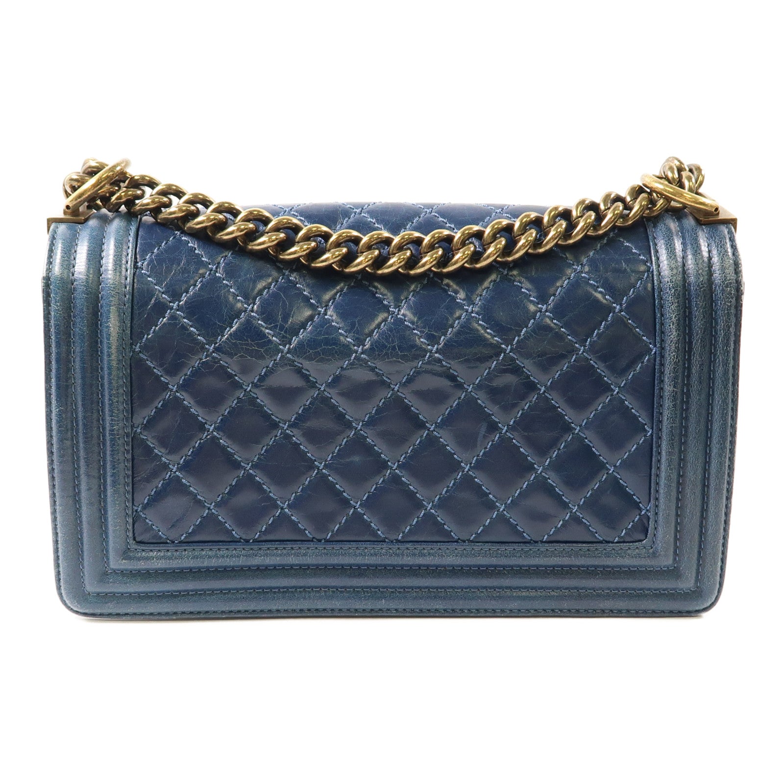 CHANEL CC GHW Boy 25 Chain Shoulder Bag Lambskin Leather Blue