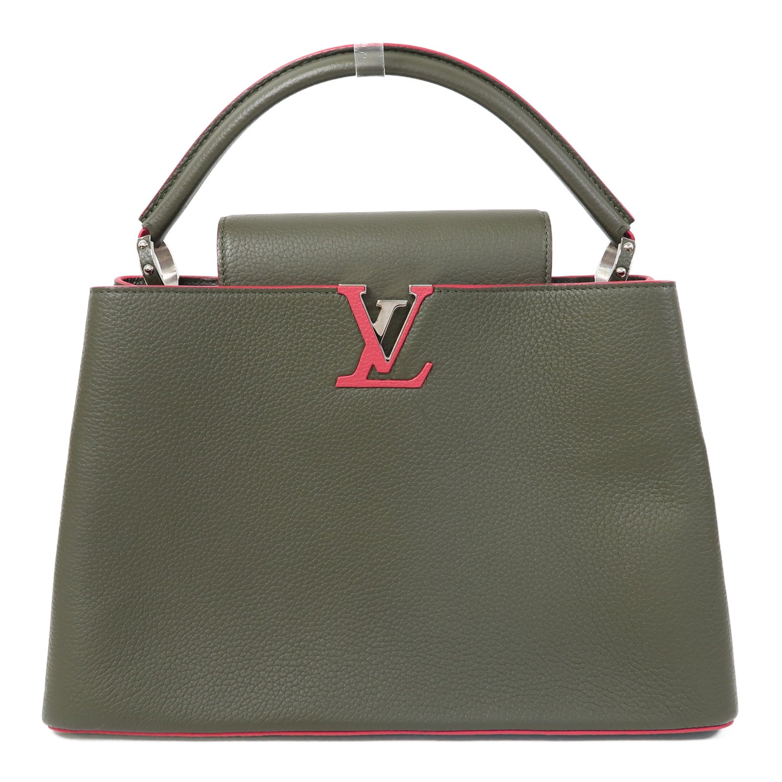 LOUIS VUITTON 【激減優惠】牛皮皮革Capucines銀扣手挽袋綠色