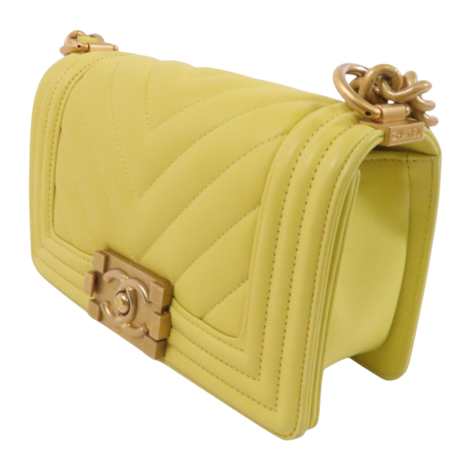 CHANEL 羊皮皮革Boy Chanel 20金扣鏈帶肩背袋