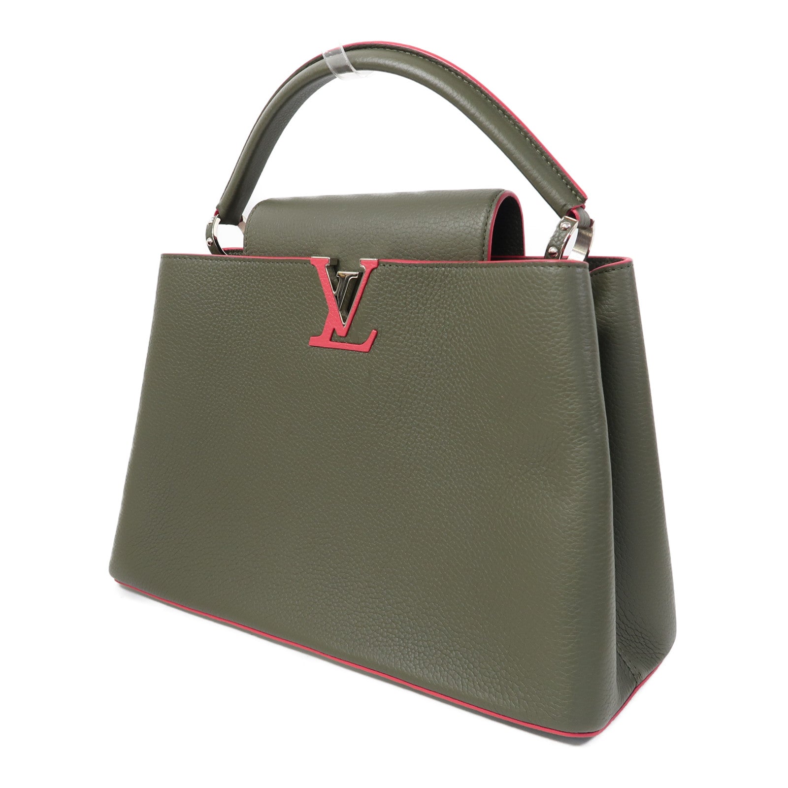 LOUIS VUITTON 【激減優惠】牛皮皮革Capucines銀扣手挽袋綠色