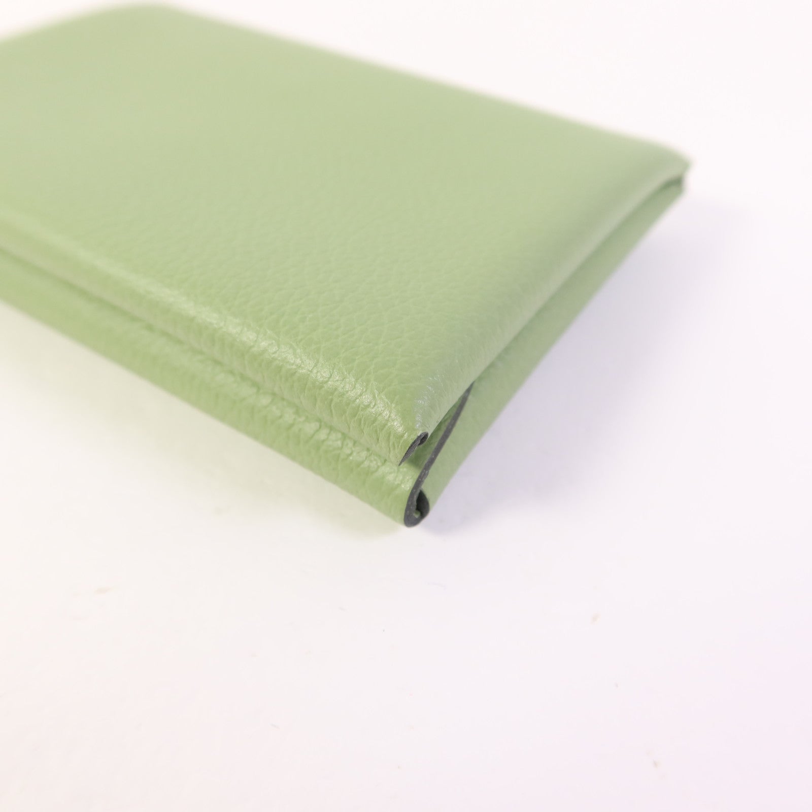 HERMES Evercolor皮革Calvi Duo銀扣卡片套Vert Criquet