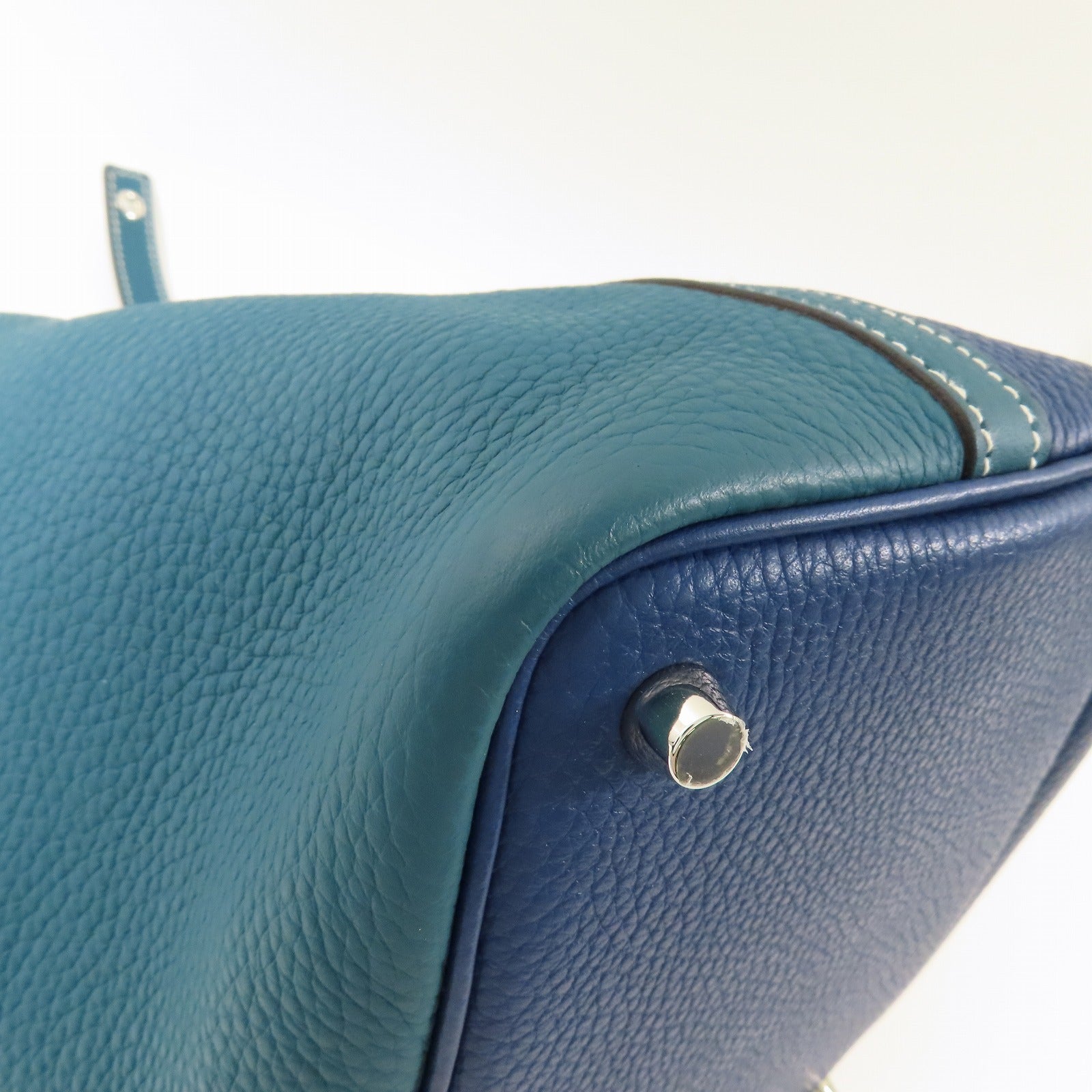 HERMES 【激減優惠】Clemence皮革Picotin PM銀扣手挽袋Vert Bosphore/Deep Blue