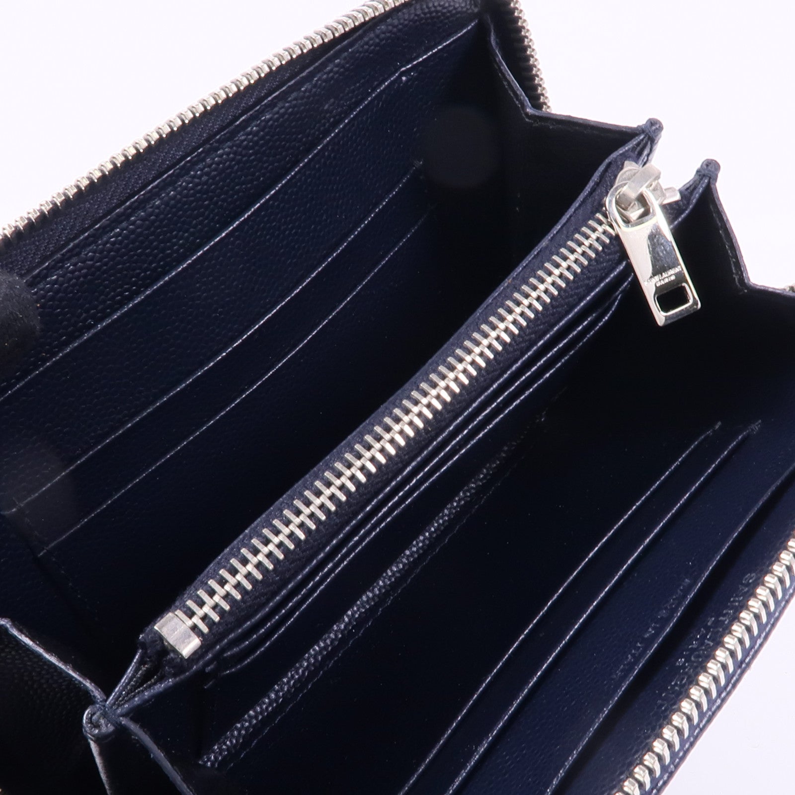 SAINT LAURENT 牛皮皮革Zipper Wallet銀扣長錢包
