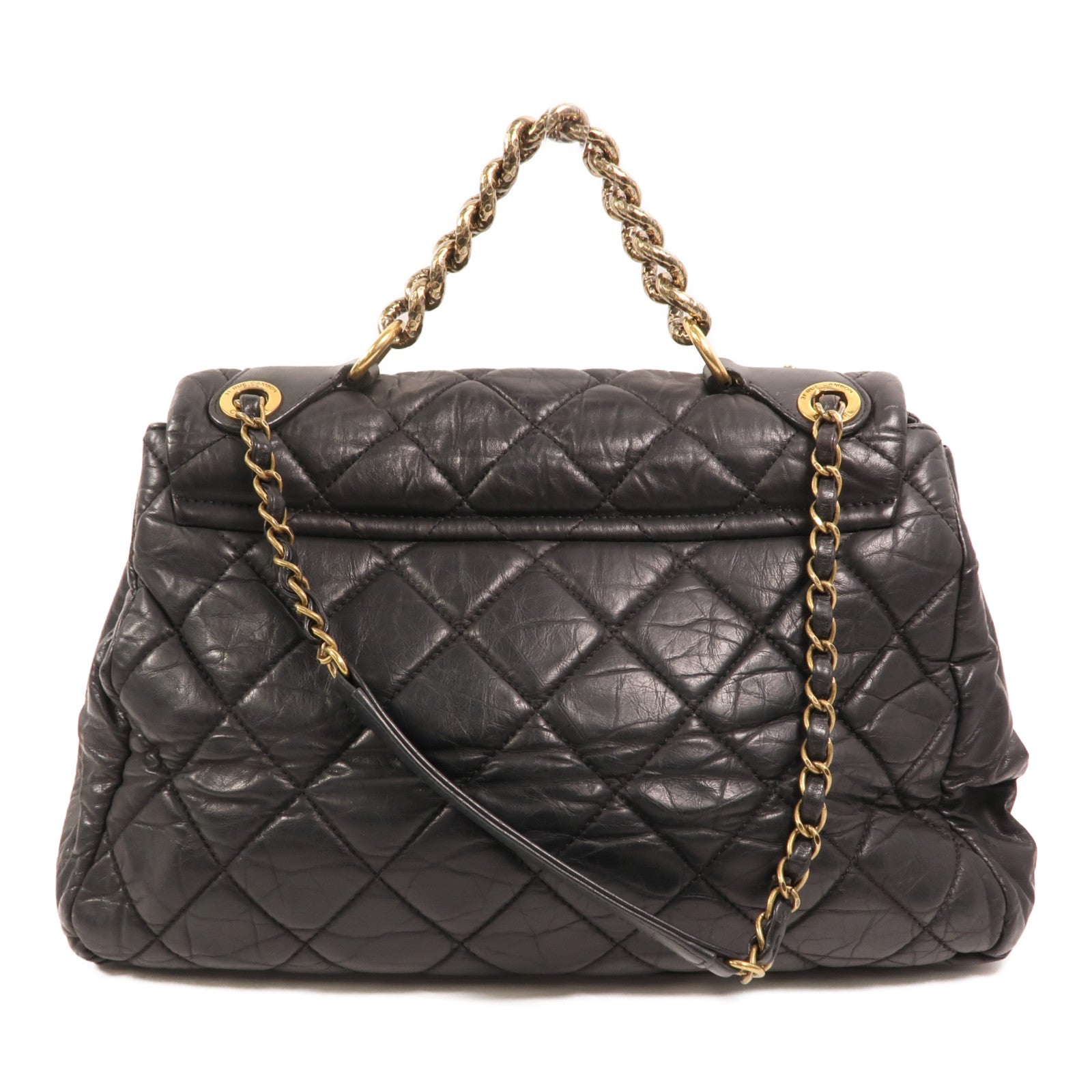 CHANEL 牛皮皮革Chain Shoulder金扣鏈帶手挽肩背兩用袋