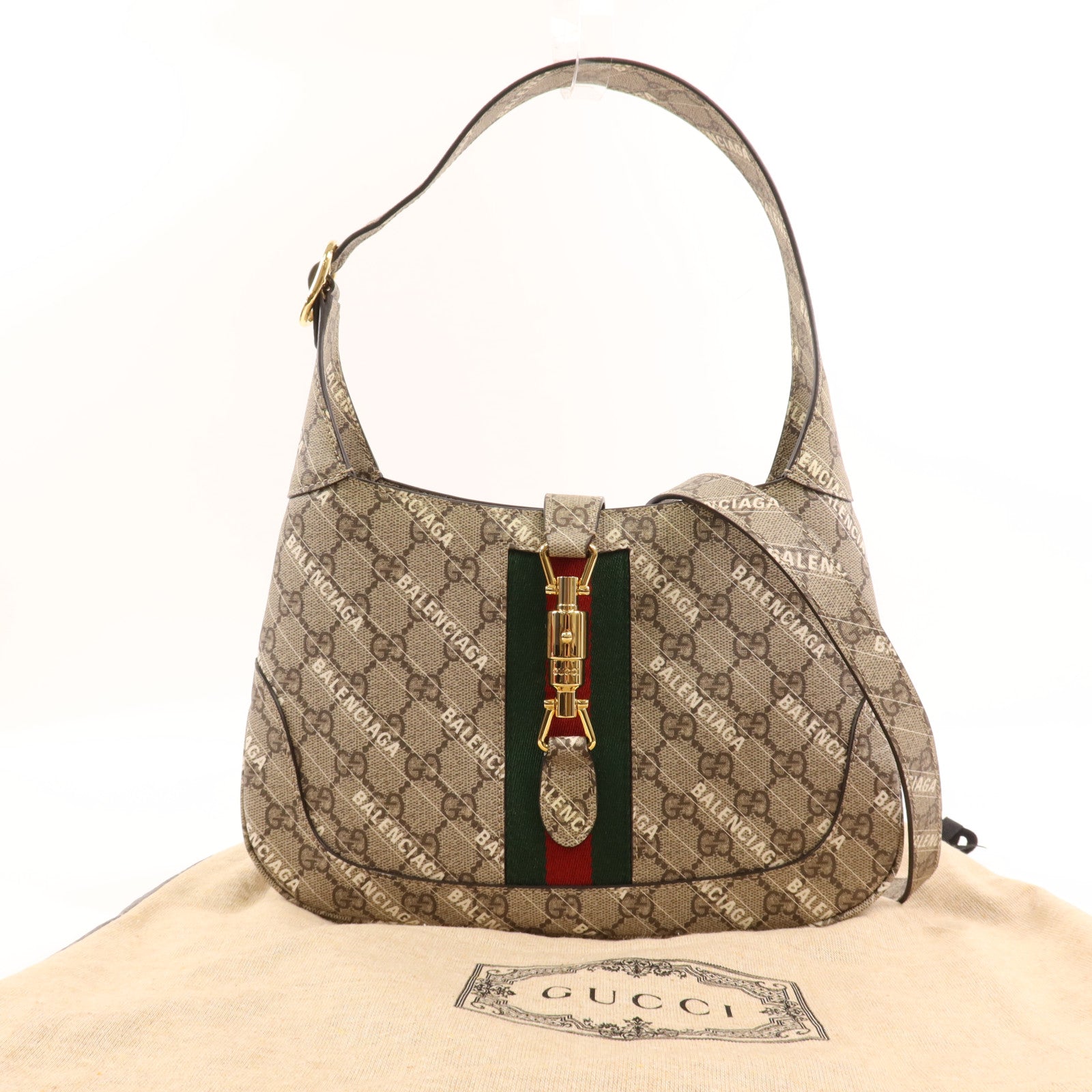 GUCCI 塗層帆布Gucci x Balenciaga Jackie 1961金扣手挽肩背兩用袋