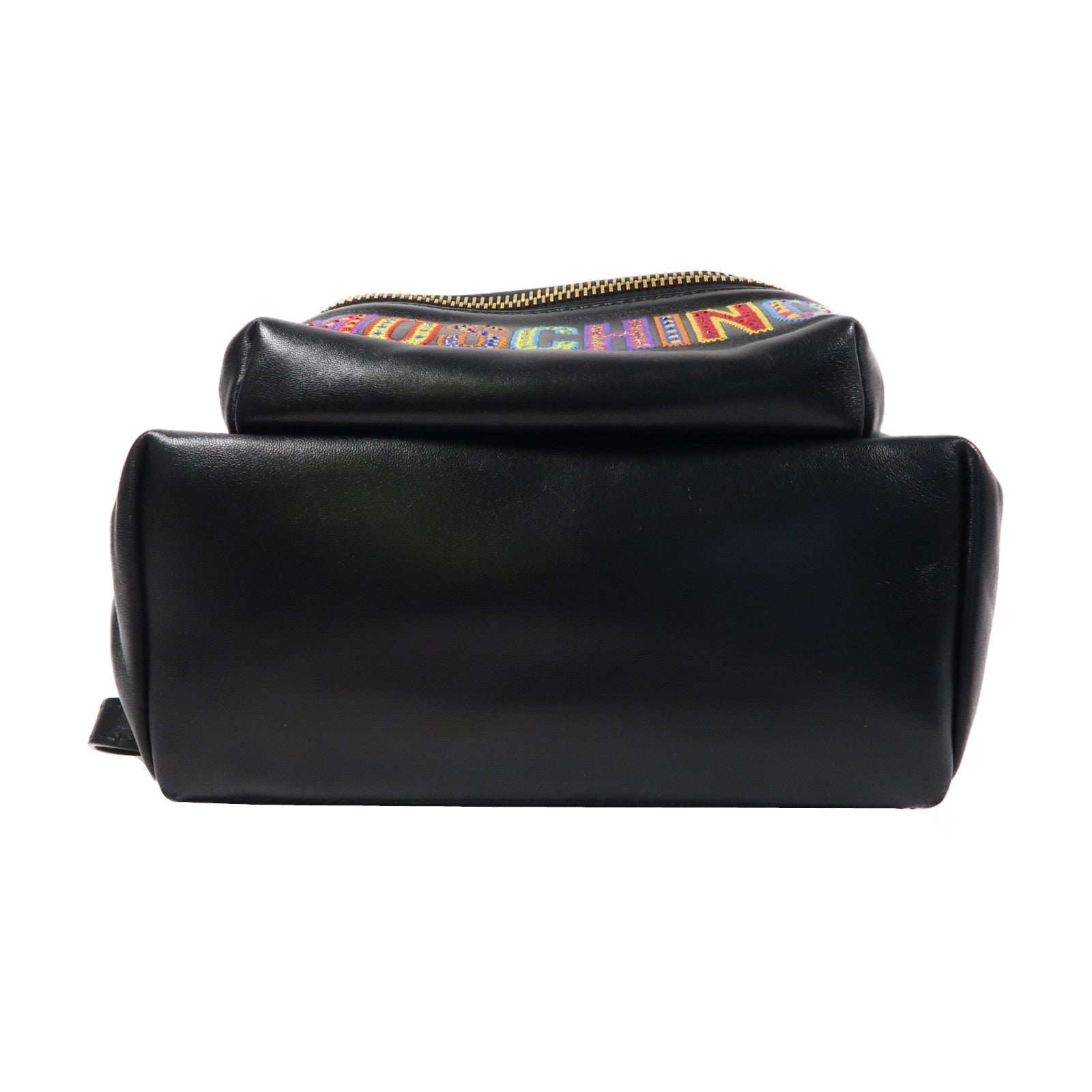 MOSCHINO 牛皮皮革Backpack金扣背包黑色