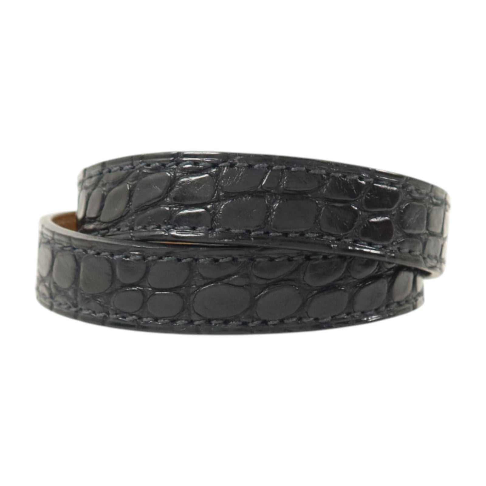 HERMES Alligator皮革Kelly Double Tour Bracelet銀扣手鏈Noir