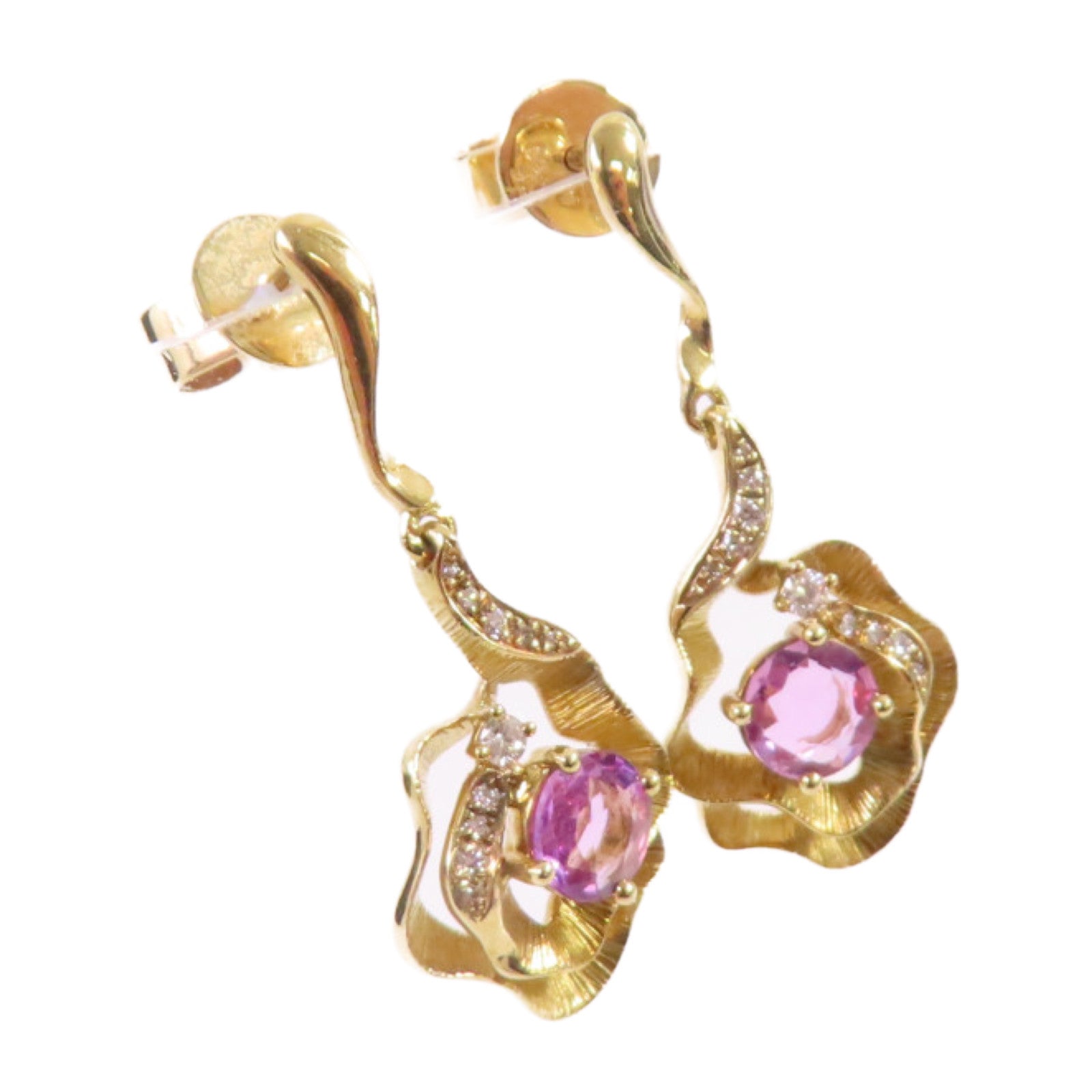 JEWELRY 18K黃金Pink Sapphire/Diamond Earrings0.664ct粉紅藍寶石/0.08ct鑽石耳環
