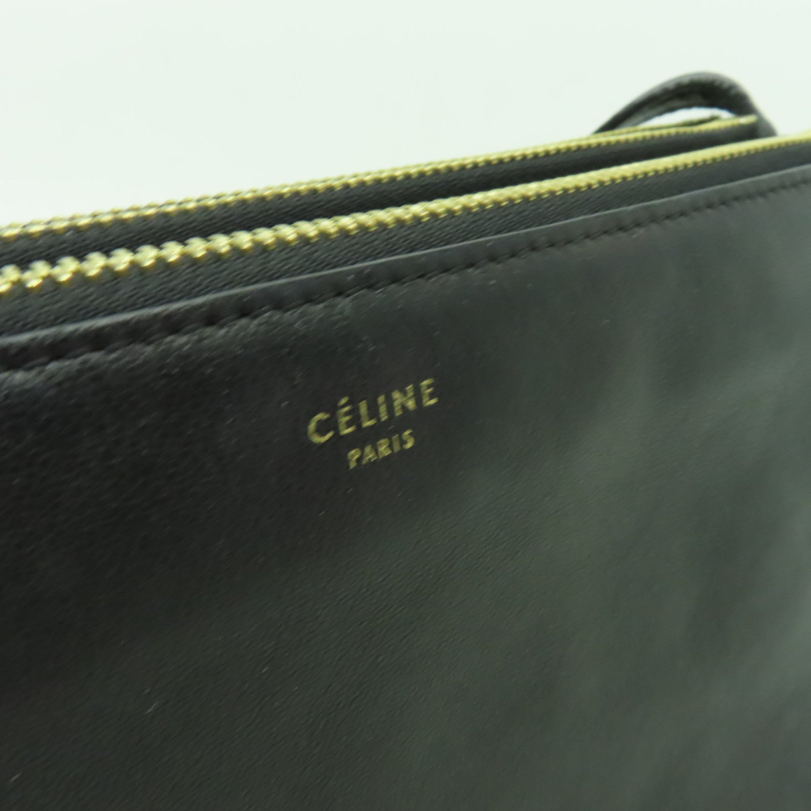 CELINE 羊皮皮革Trio金扣肩背袋黒色