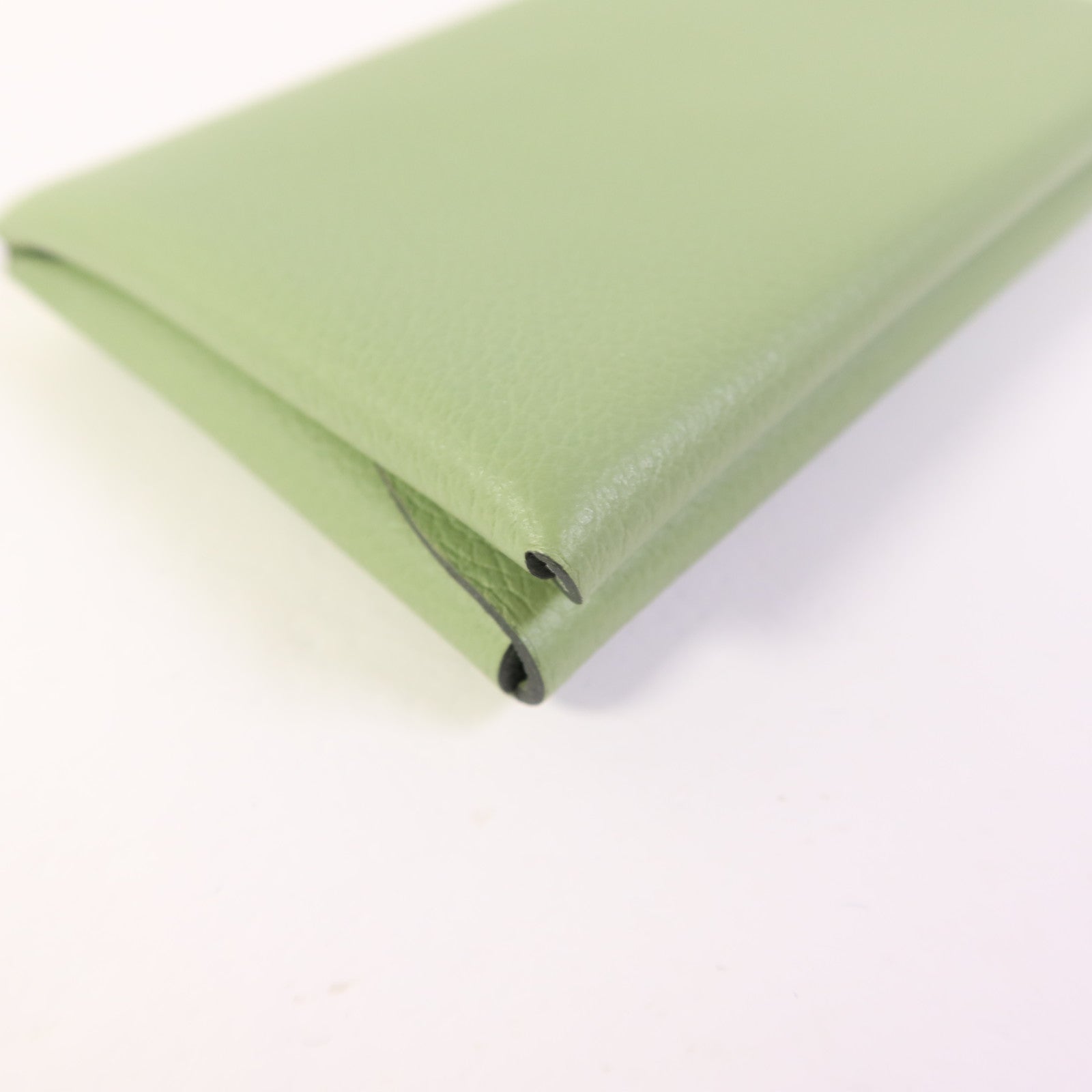 HERMES Evercolor皮革Calvi Duo銀扣卡片套Vert Criquet