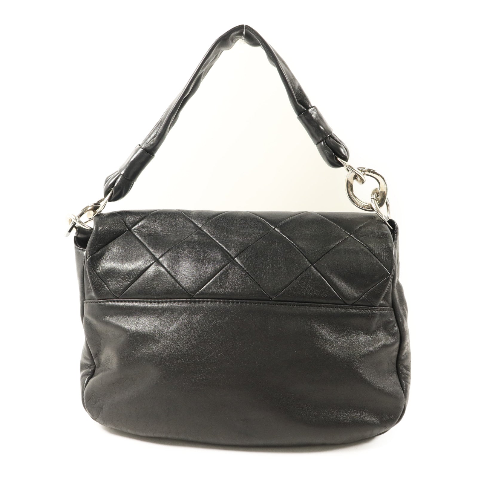 CHANEL 牛皮皮革Handbag銀扣手挽袋