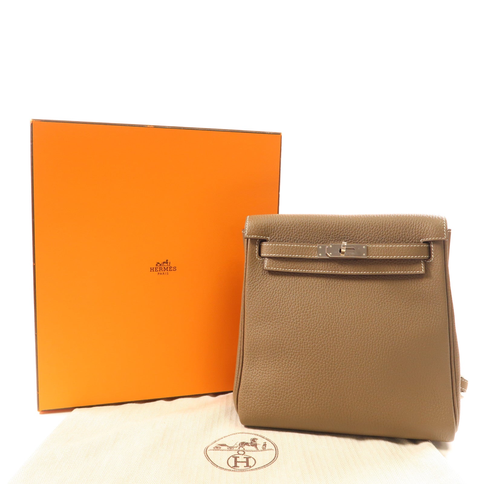 HERMES Clemence皮革Kelly Ado銀扣背包Etoupe – Brand Off Hong Kong