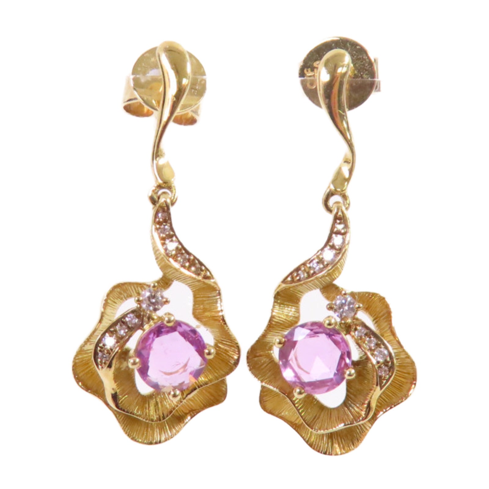 JEWELRY 18K黃金Pink Sapphire/Diamond Earrings0.664ct粉紅藍寶石/0.08ct鑽石耳環