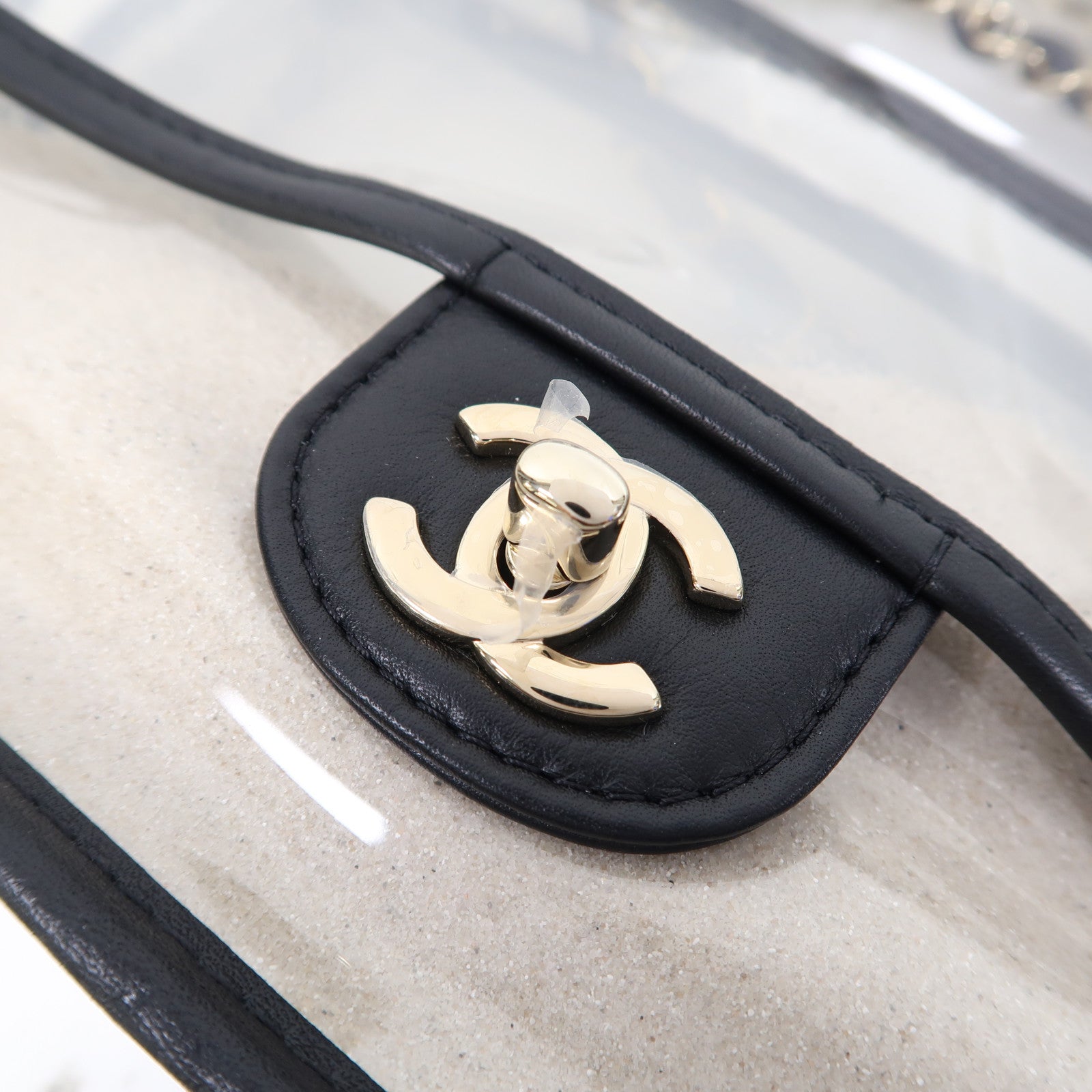 CHANEL PVC 2 Way Shoulder金扣手挽肩背兩用袋透明/黑色/白色