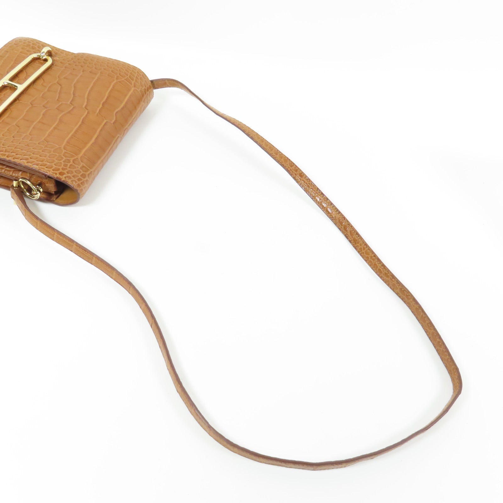HERMES 鱷魚皮革Mini Roulis金扣肩背袋Gold